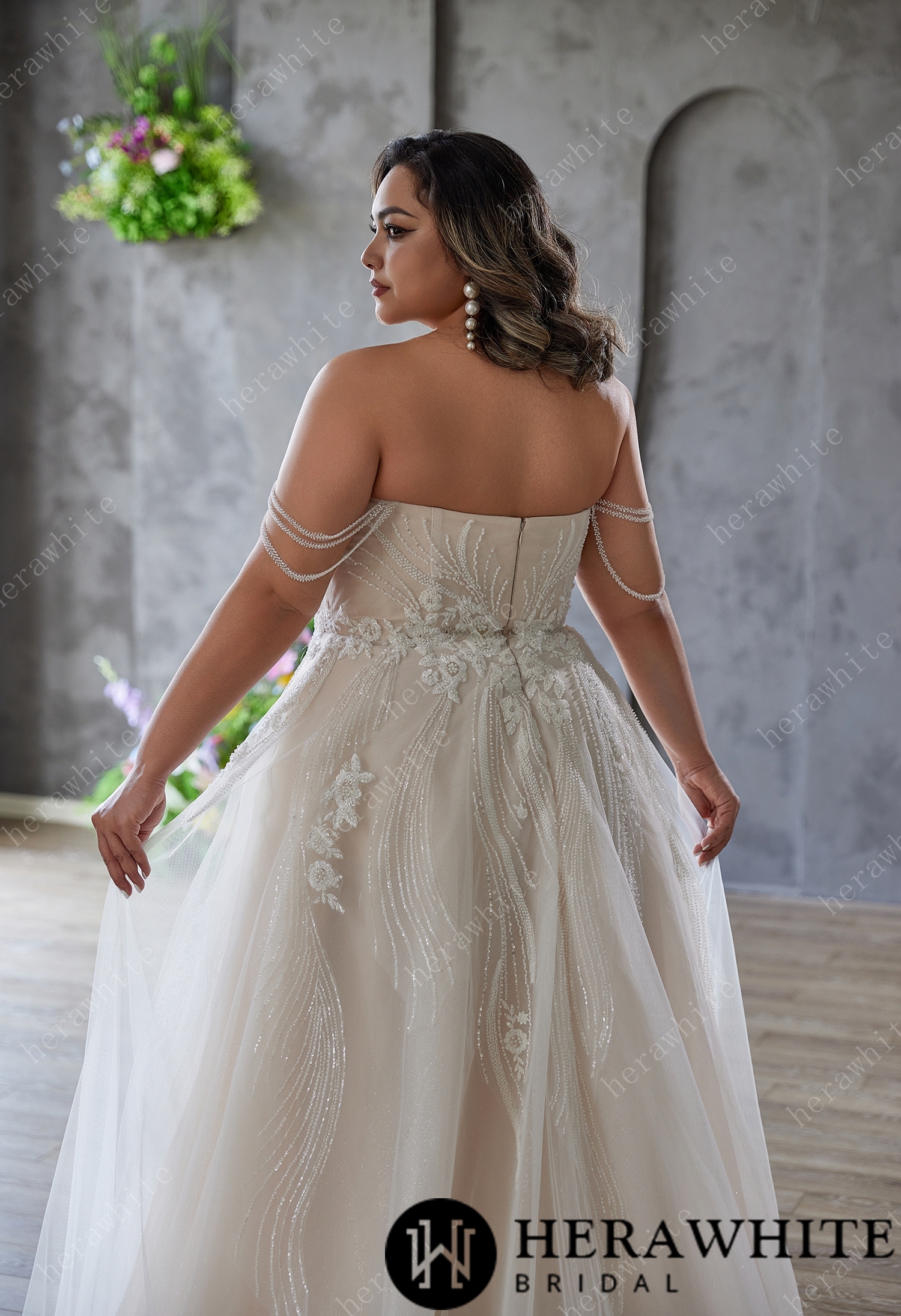 Plus-size Dream: Off-shoulder Tulle Gown with Bead Embroidery