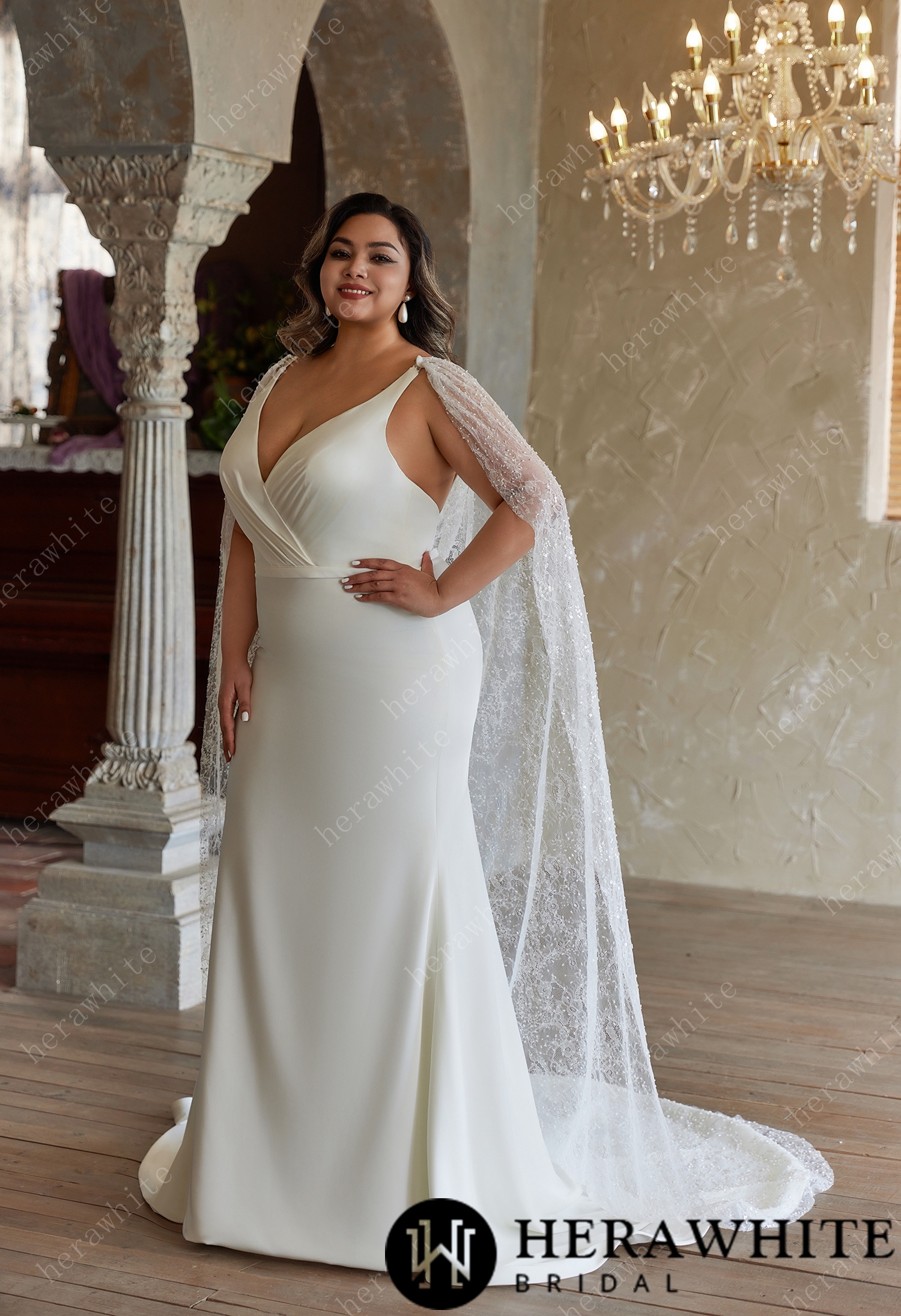 Exquisite Plus-Size Fit and Flare Wedding Dress with Unique Pleat Design