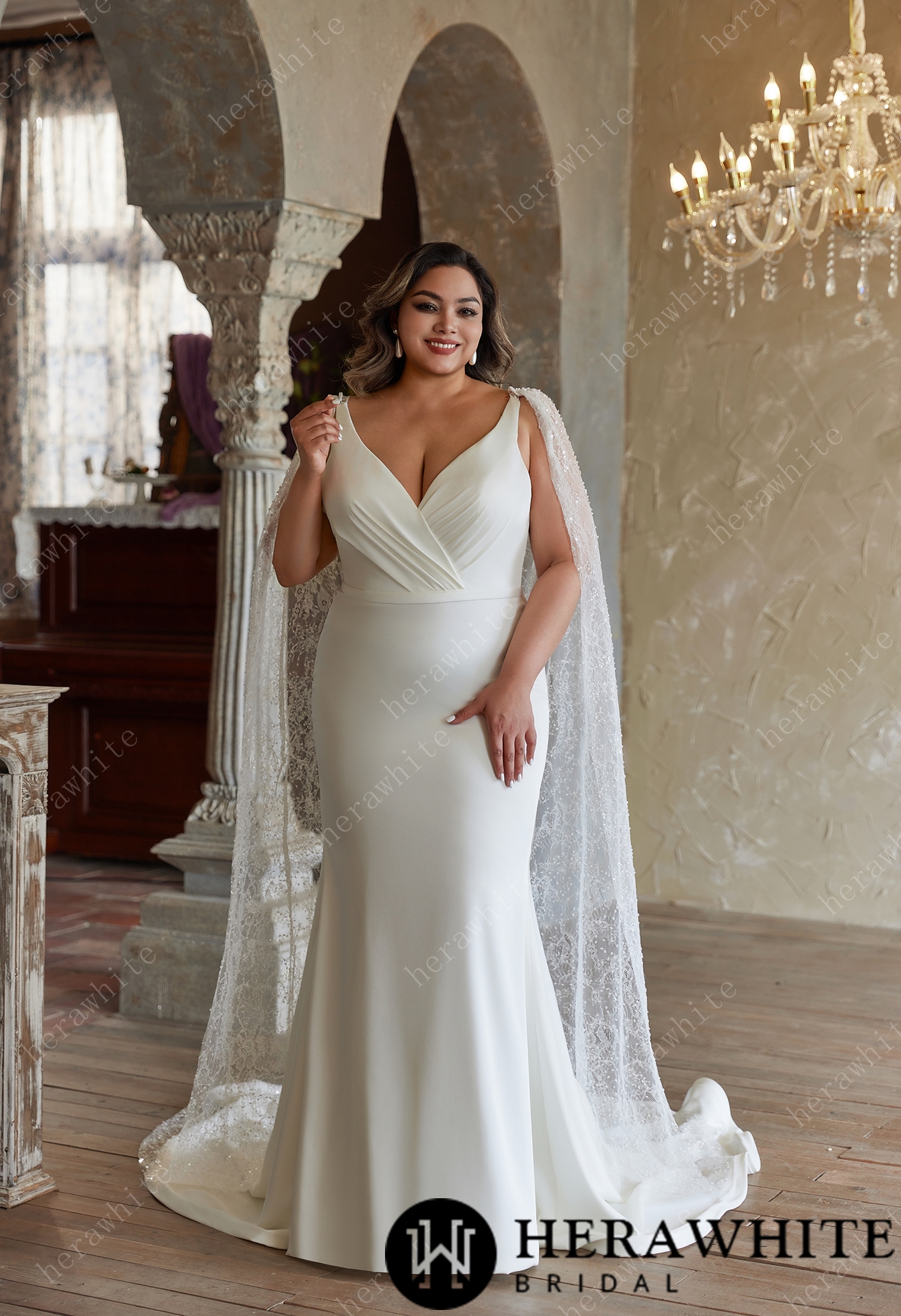 Exquisite Plus-Size Fit and Flare Wedding Dress with Unique Pleat Design