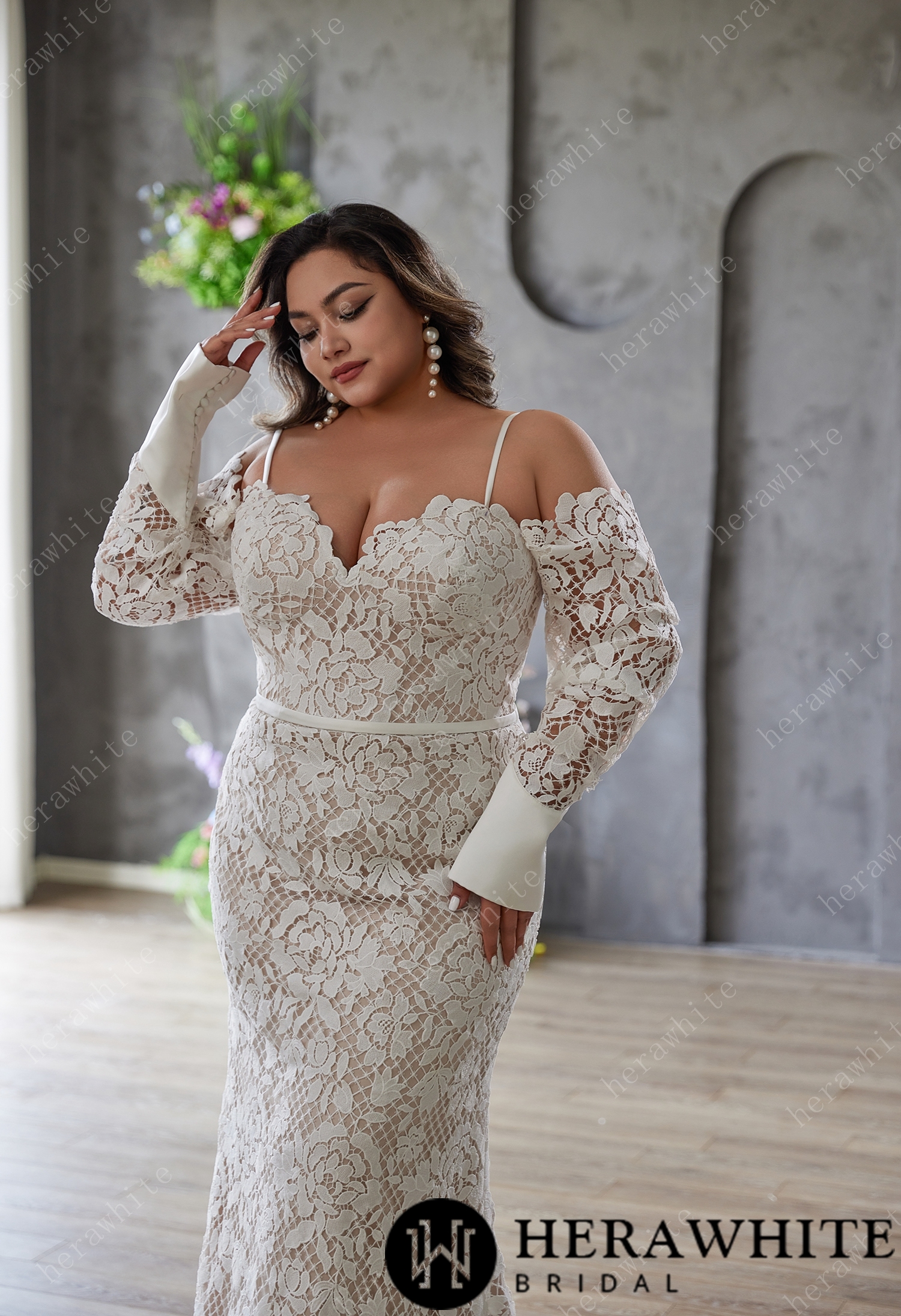 Allover Flower Lace Fit and Flare Dress with Detachable Jacket