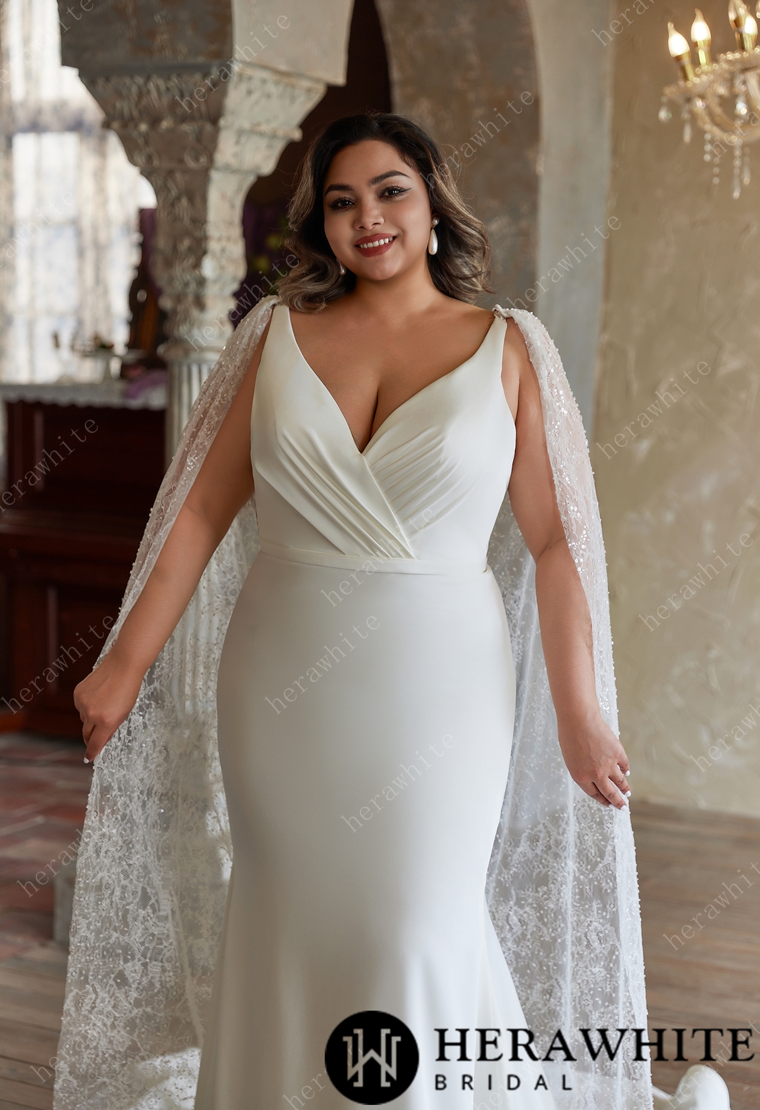 Exquisite Plus-Size Fit and Flare Wedding Dress with Unique Pleat Design