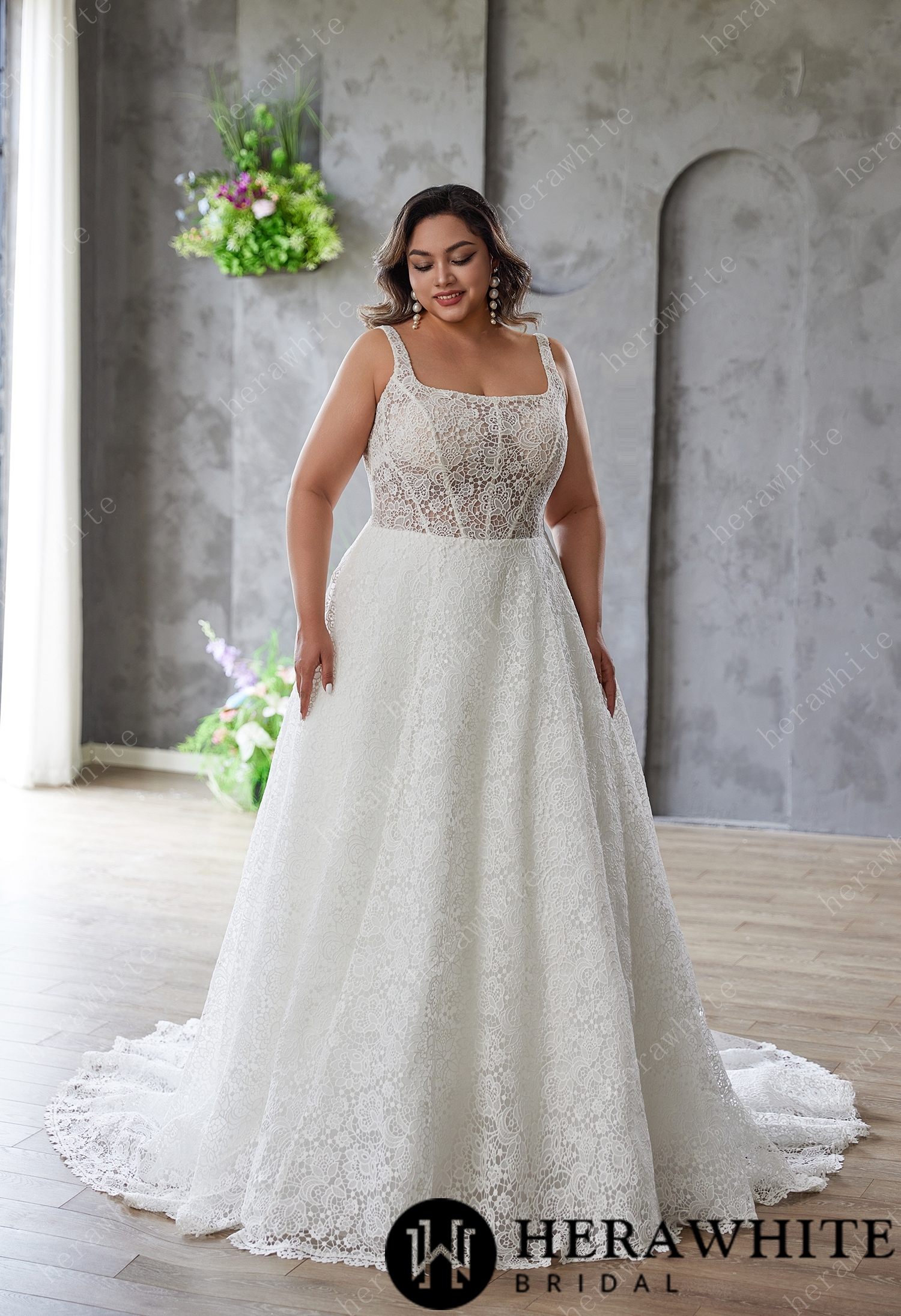 Effortless Grace – Full Lace A-Line Gown with Classic Charm
