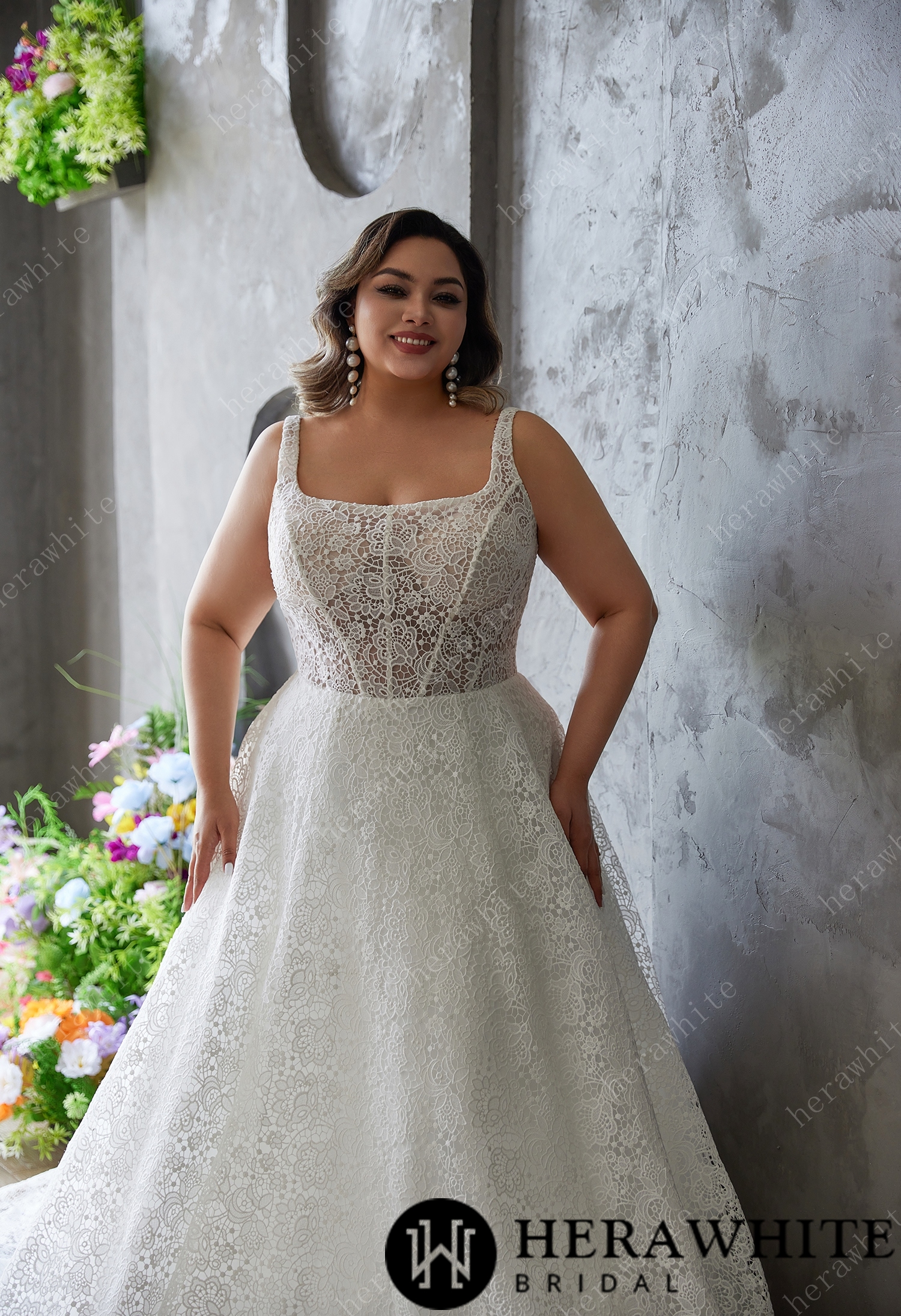 Effortless Grace – Full Lace A-Line Gown with Classic Charm