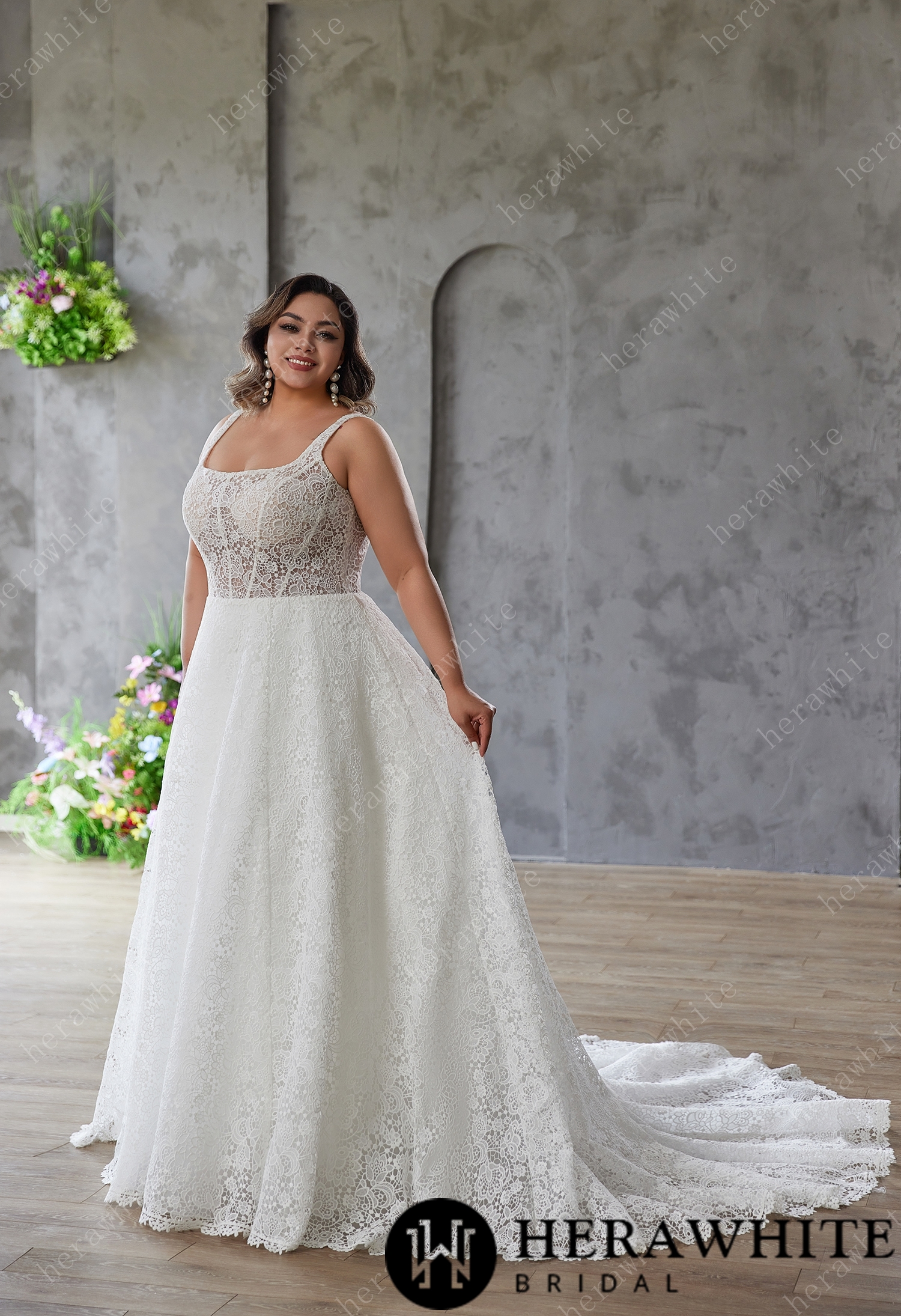 Effortless Grace – Full Lace A-Line Gown with Classic Charm