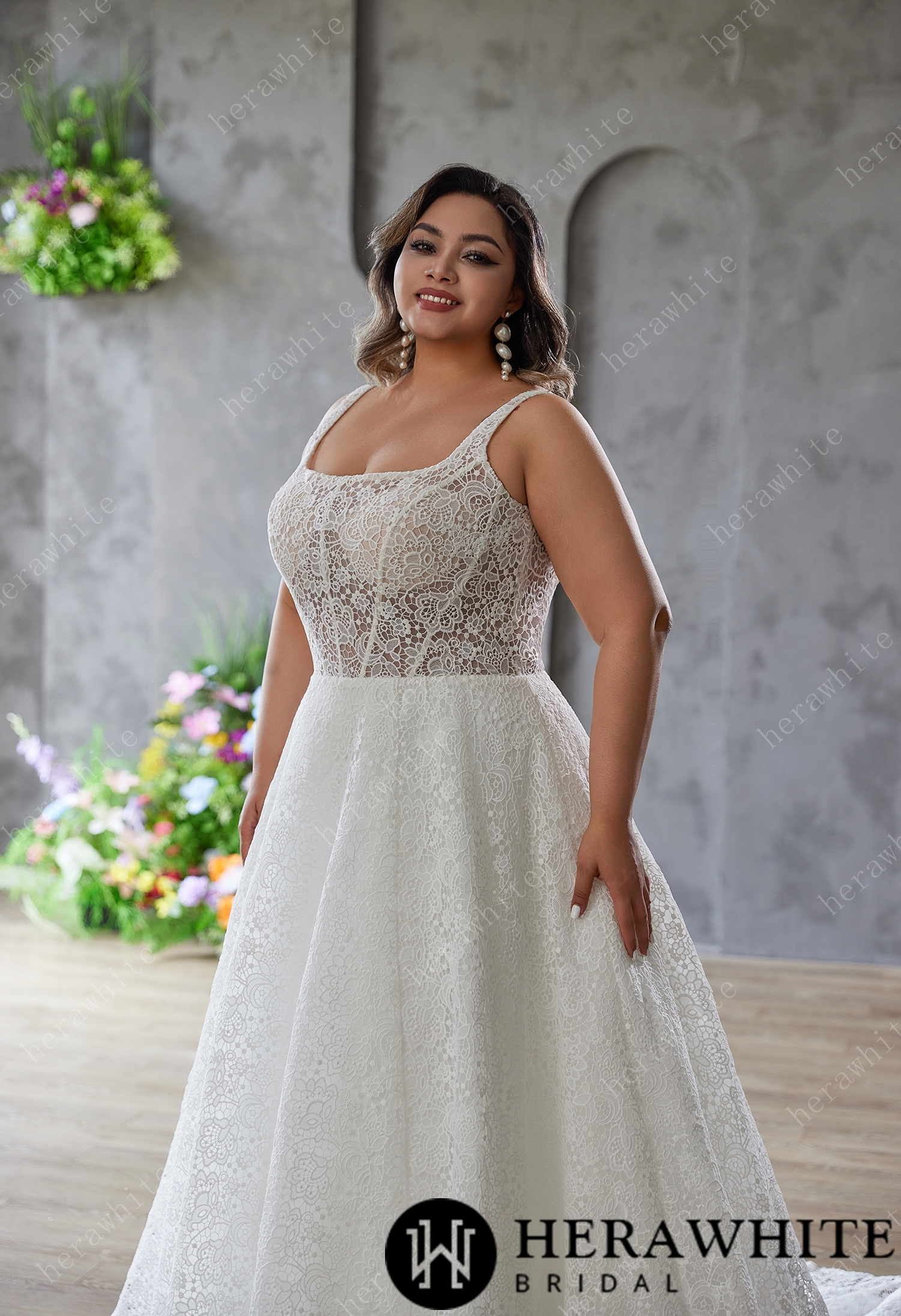 Effortless Grace – Full Lace A-Line Gown with Classic Charm