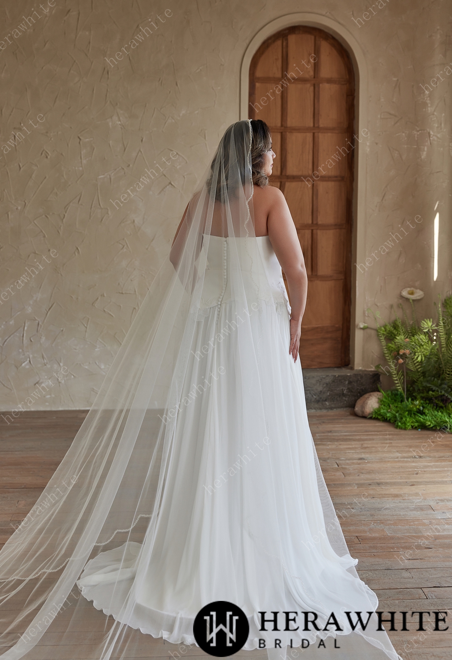 Strapless Chiffon Wedding Dress with 3D Floral Accents for Plus Sizes