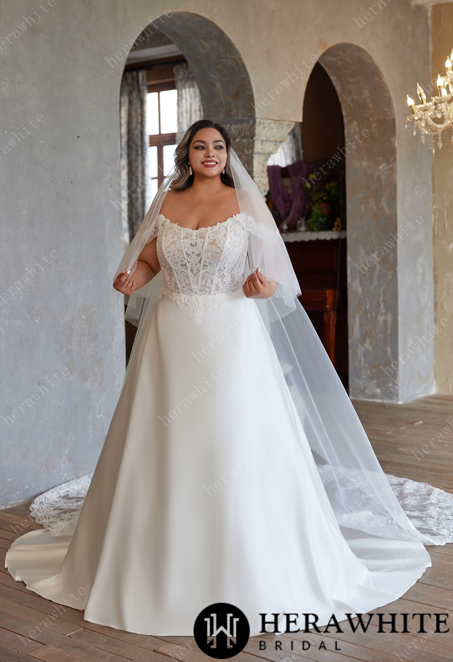 Cathedral - Length Wedding Veil with Delicate Lace Edging