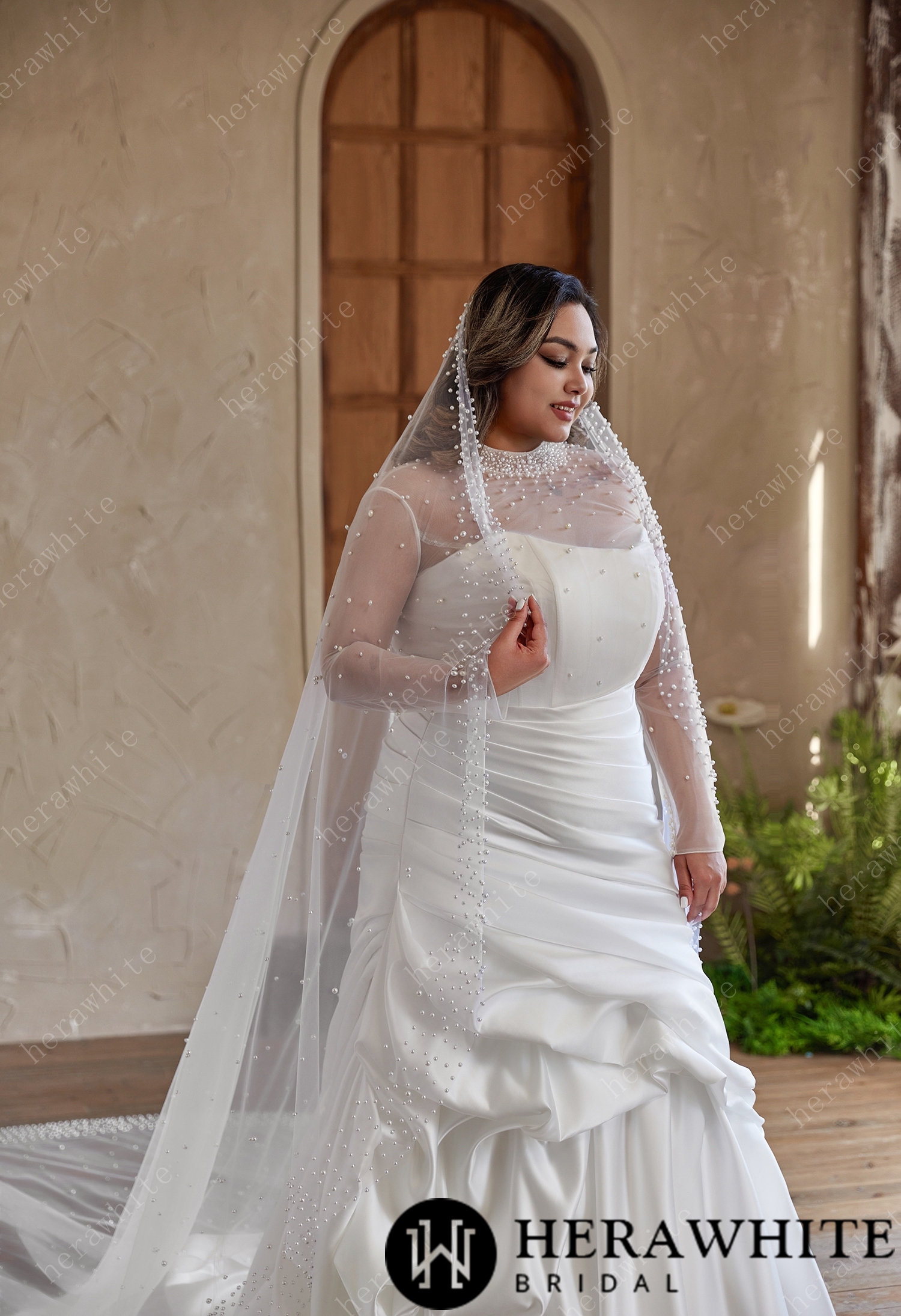 Cathedral - Length Pearl - Embellished Wedding Veil for Timeless Elegance
