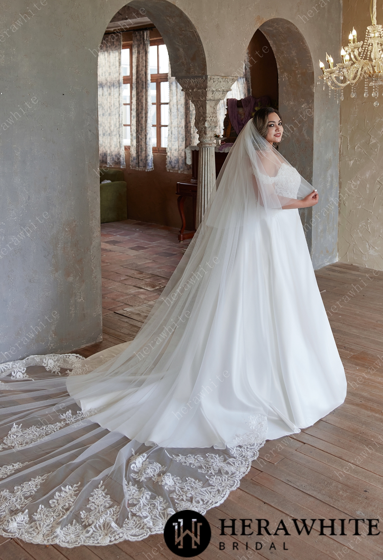Cathedral - Length Wedding Veil with Delicate Lace Edging