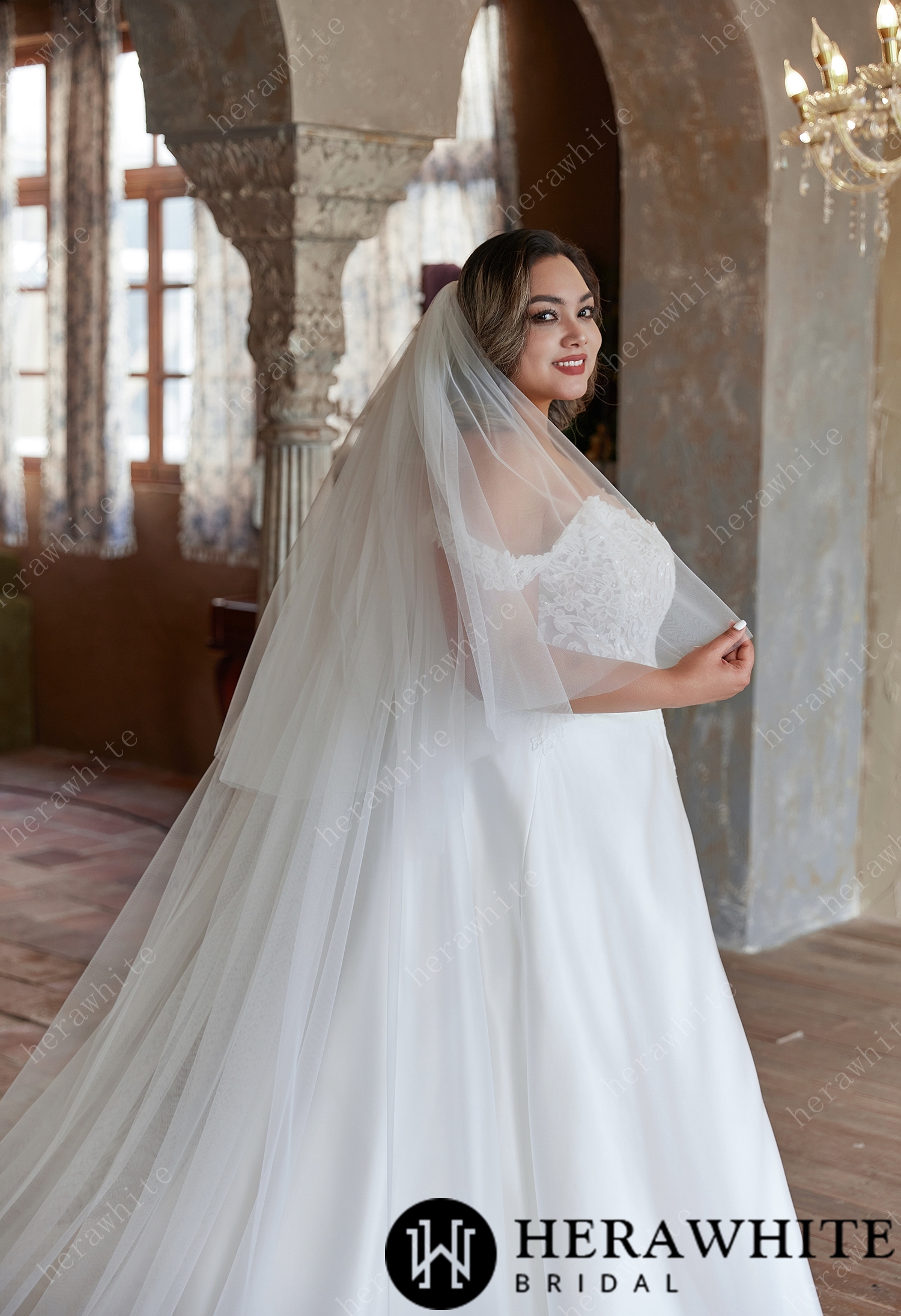 Cathedral - Length Wedding Veil with Delicate Lace Edging
