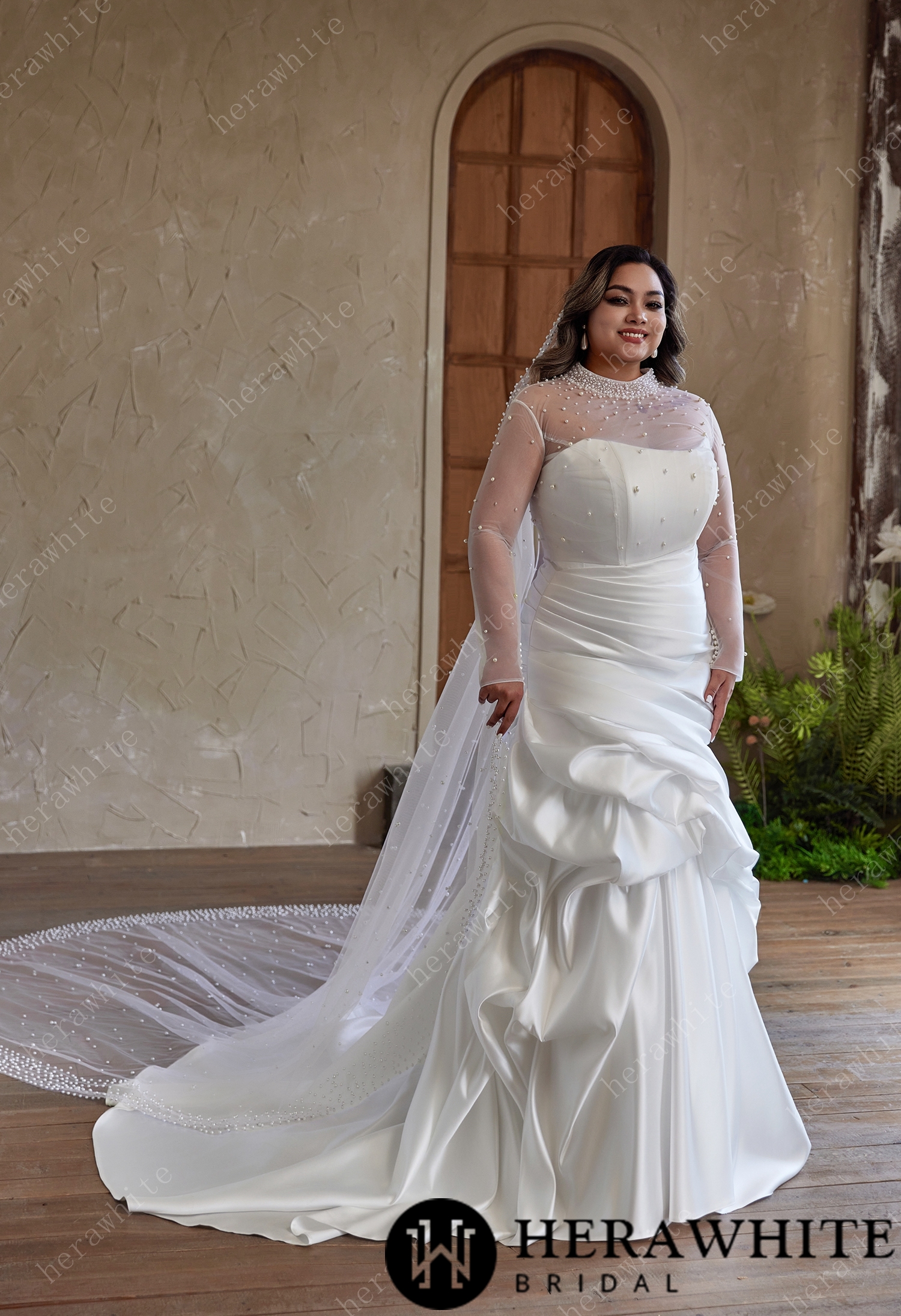 Cathedral - Length Pearl - Embellished Wedding Veil for Timeless Elegance