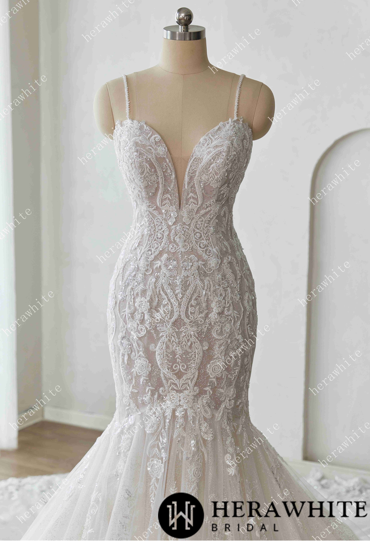 Glamorous Glitter Tulle Wedding Dress with Beaded Corset Back and Dramatic Train