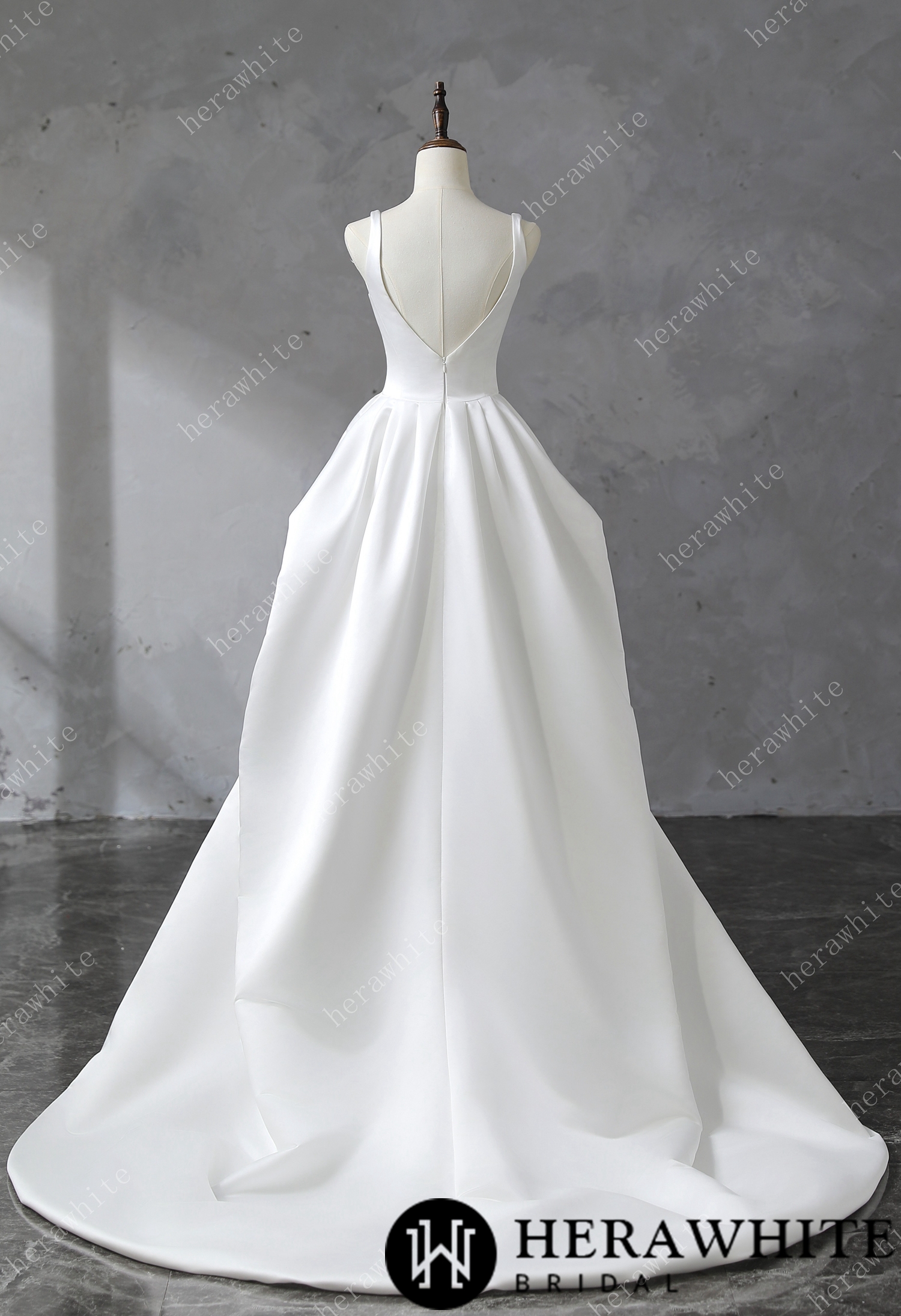 Square Neckline Satin Ball Gown With Asymmetric Draped Wedding Dress