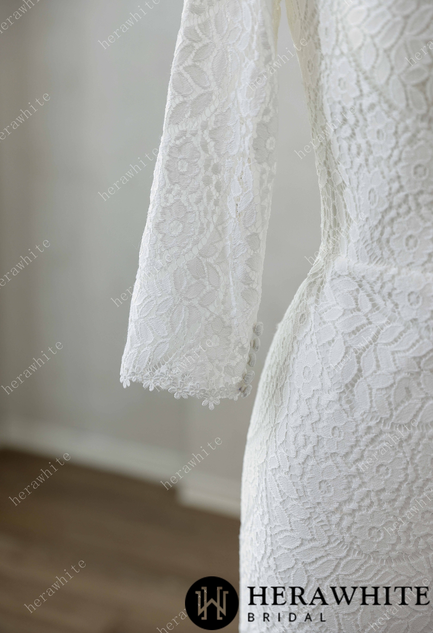 Pure V-Neckline Fit and Flare Silhouette Long Sleeves Wedding Dress