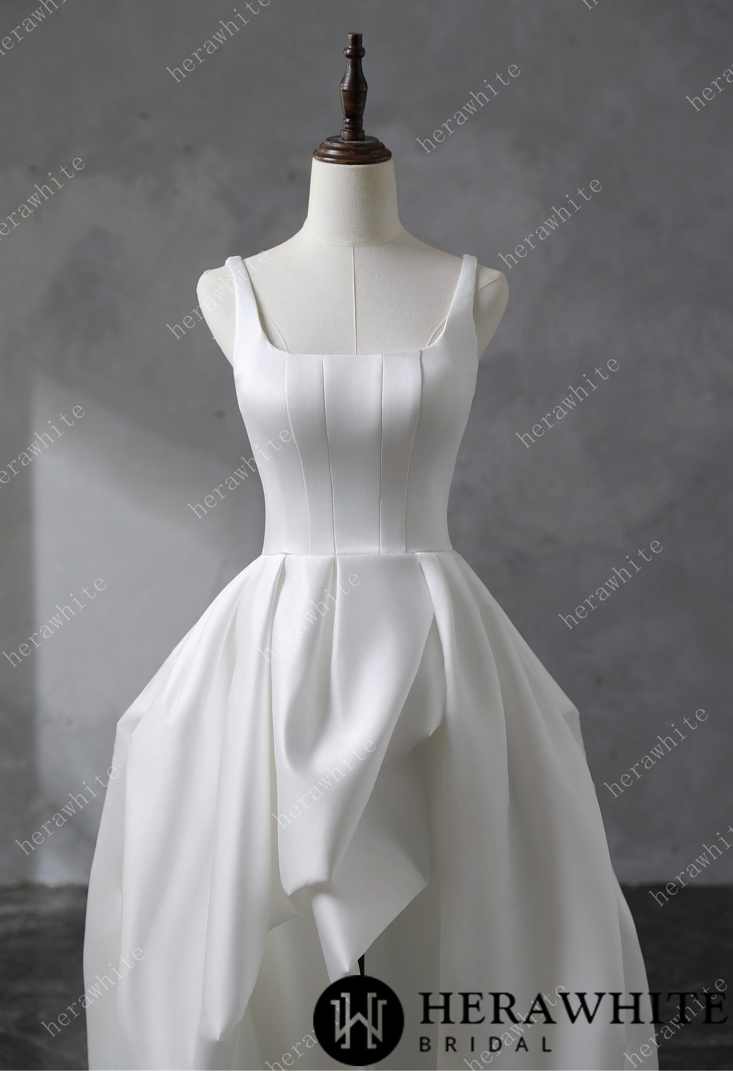 Square Neckline Satin Ball Gown With Asymmetric Draped Wedding Dress