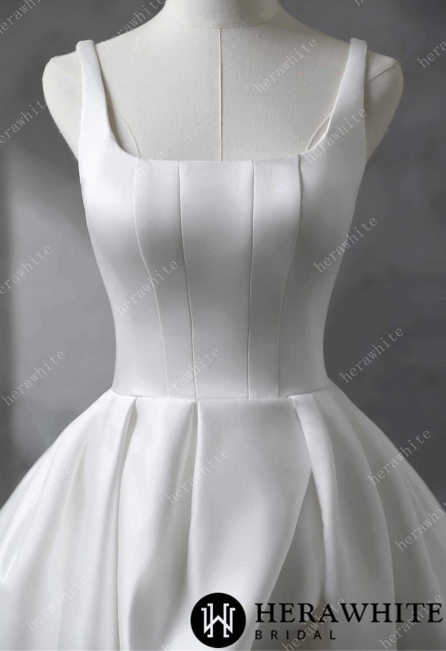 Square Neckline Satin Ball Gown With Asymmetric Draped Wedding Dress