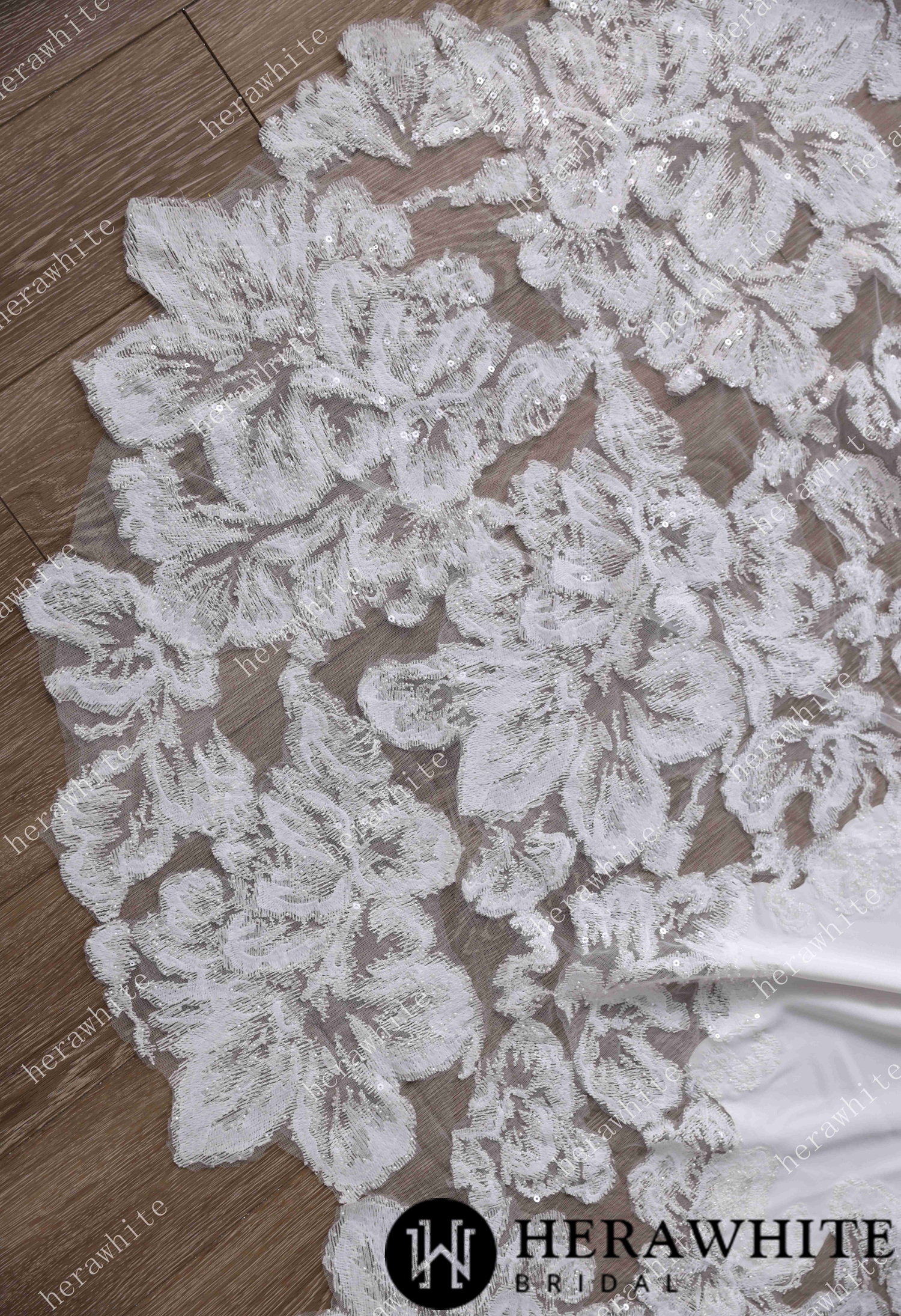 Beaded Lace Sheer Bodice Wedding Dress with Crepe Skirt