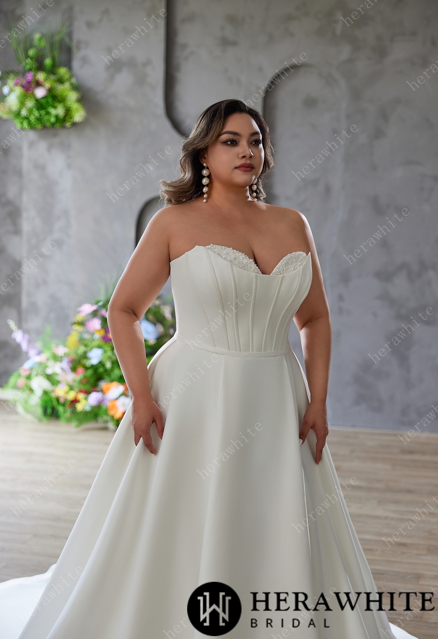 In Stock/ Sculpted Elegance – Strapless A-Line Gown in Double Matte Satin