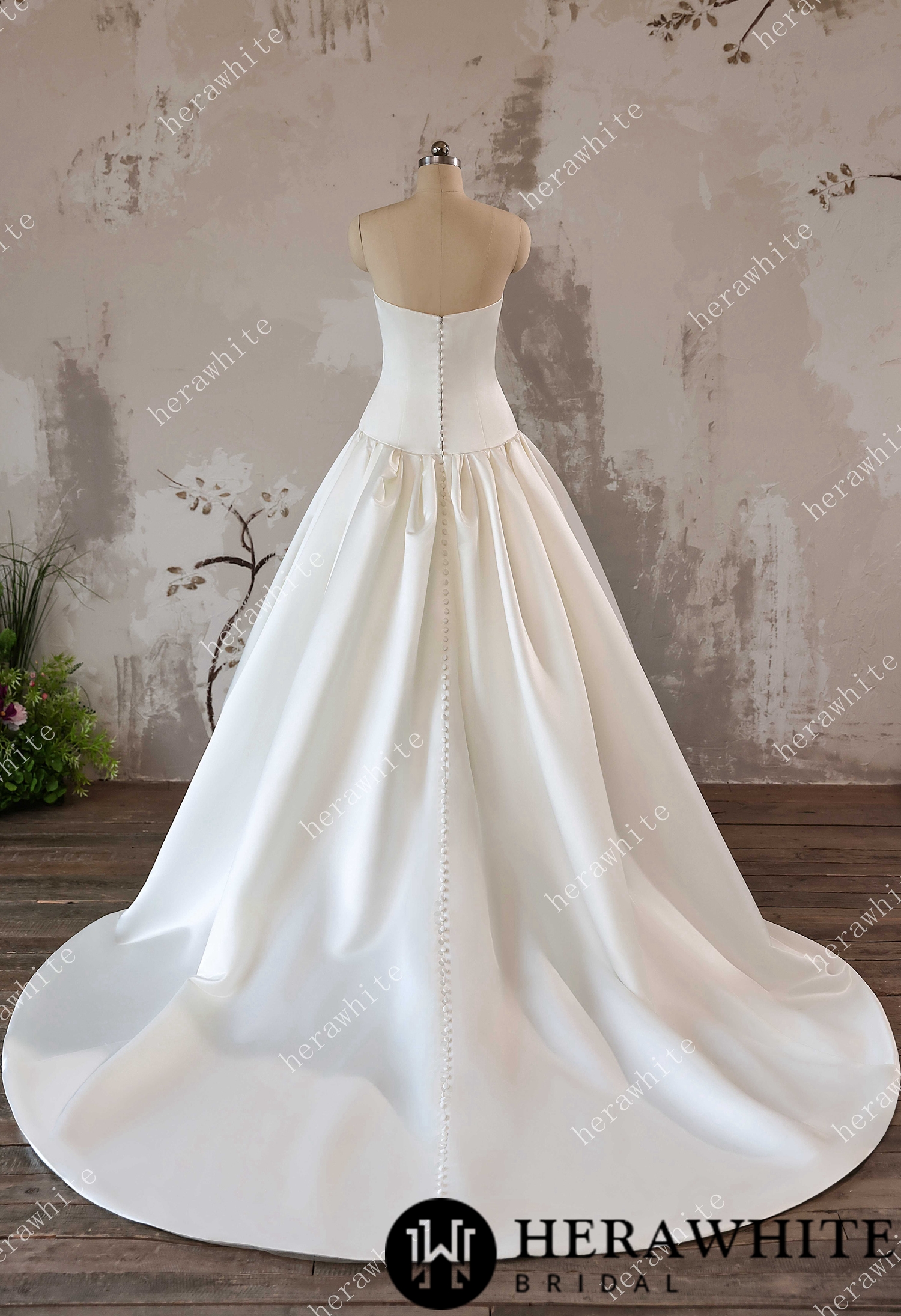 In Stock/ Timeless Elegance Satin Drop Waist Ball Gown