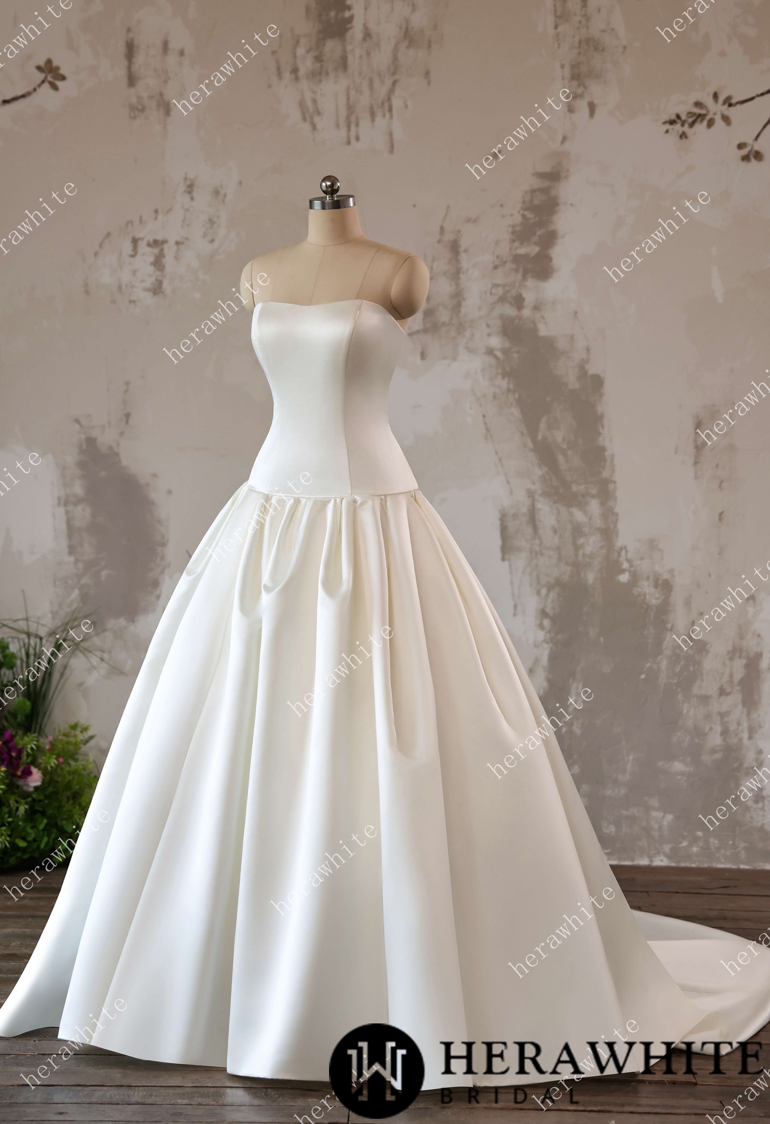 In Stock/ Timeless Elegance Satin Drop Waist Ball Gown