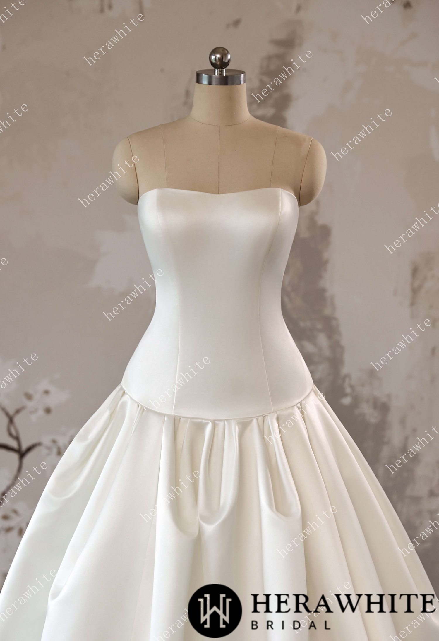 In Stock/ Timeless Elegance Satin Drop Waist Ball Gown