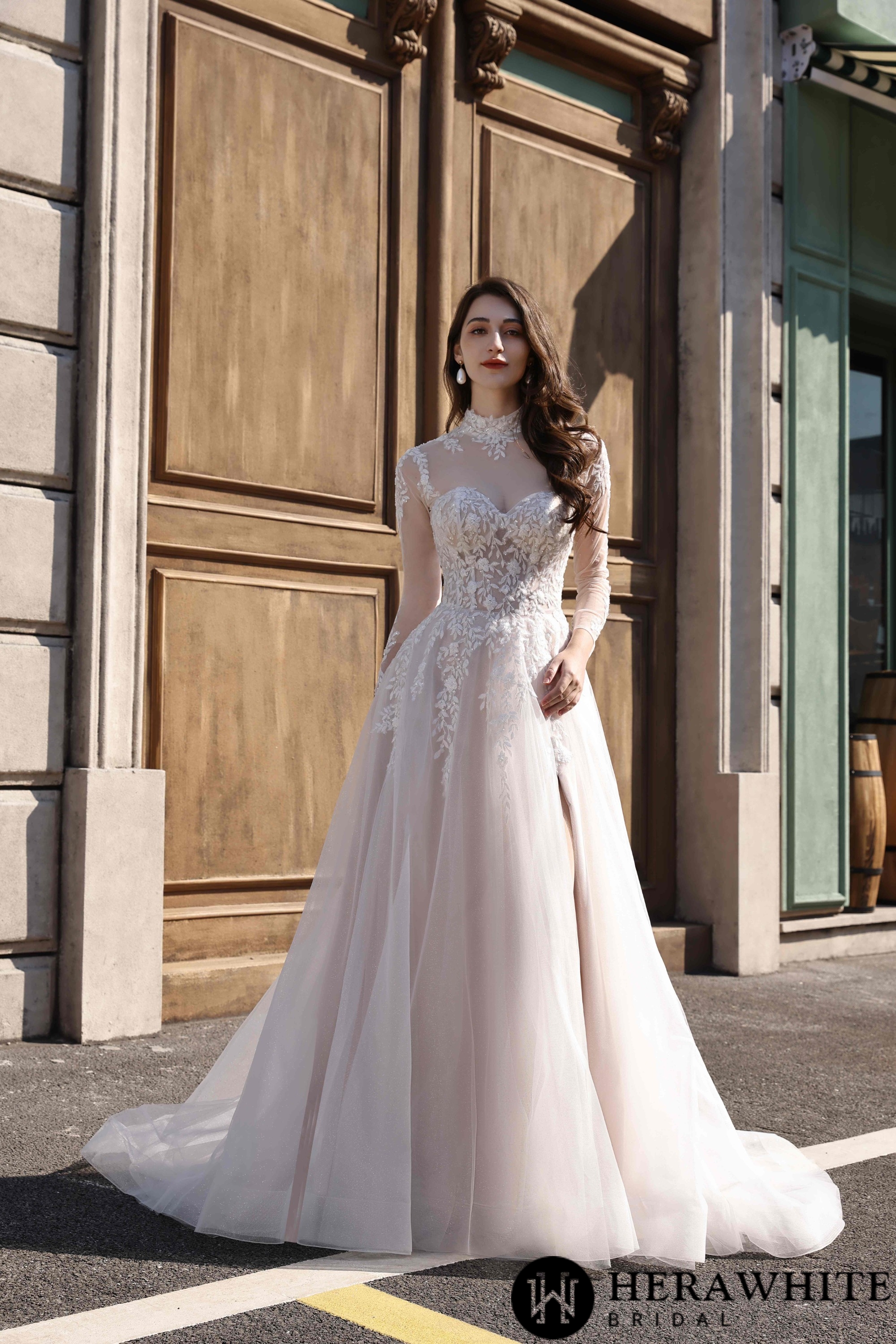 Strapless Sweetheart Beaded Lace Wedding Dress With High illusion Neck