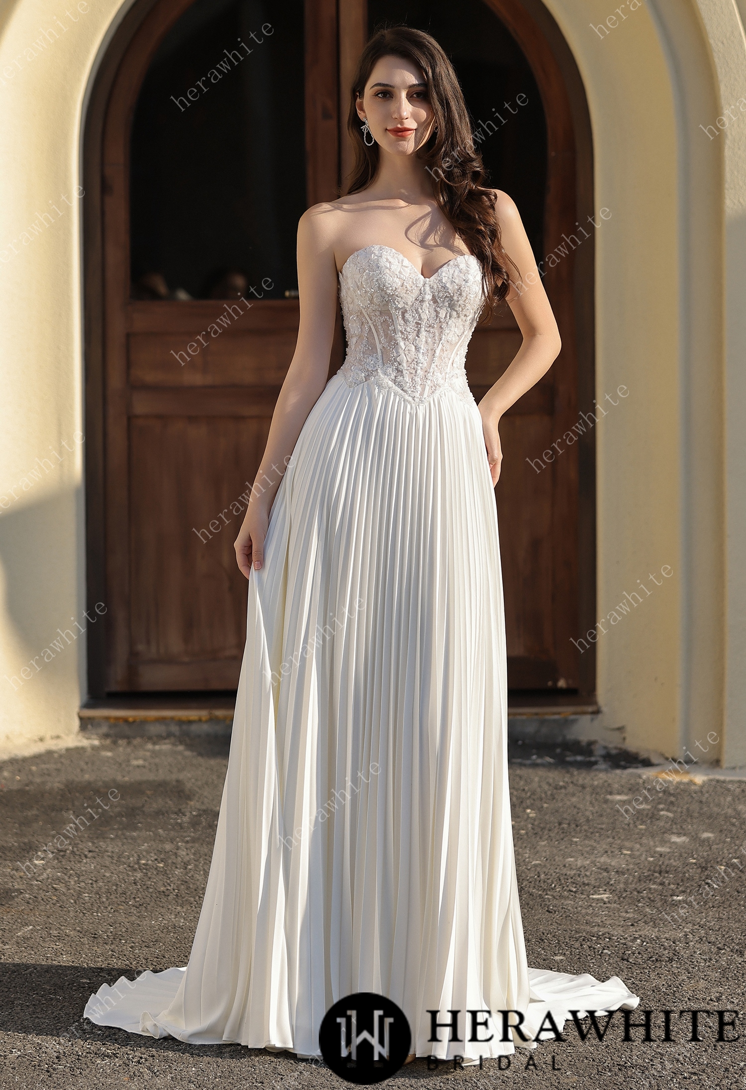 Delicately Pleated Skirt Wedding Dress Bridal Gown & Optional Structured Corset Vest