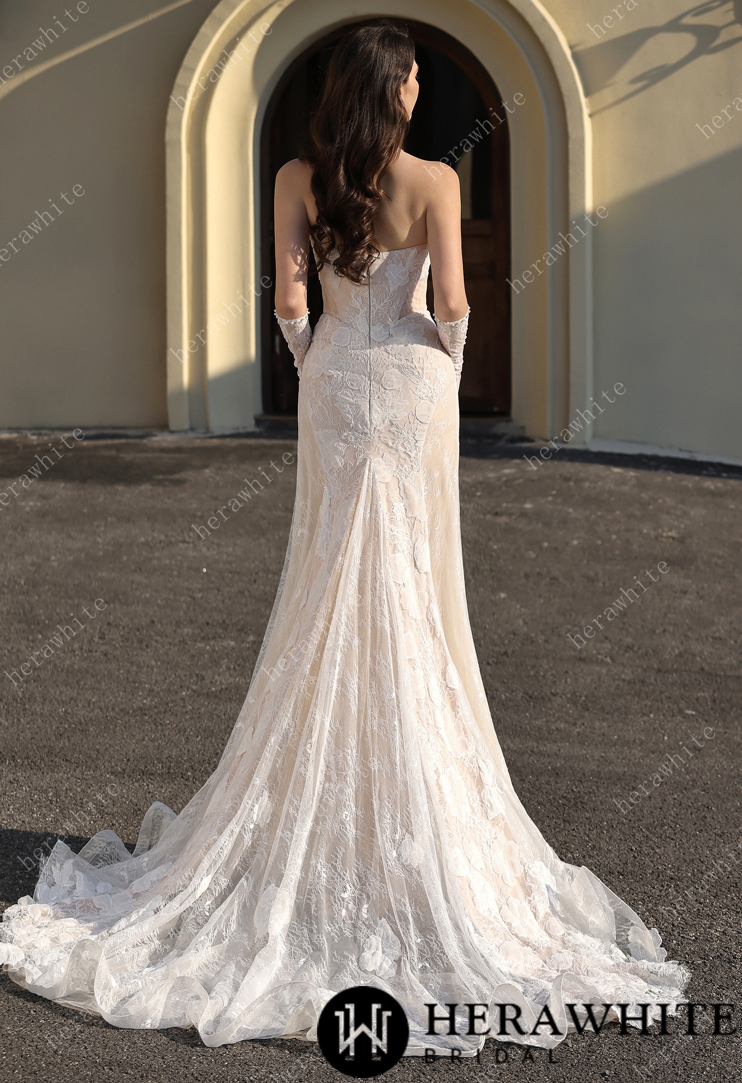 Dramatic Plunging V Neckline & Underlay Lace with Floral Embroidery Lace Sheath Dress