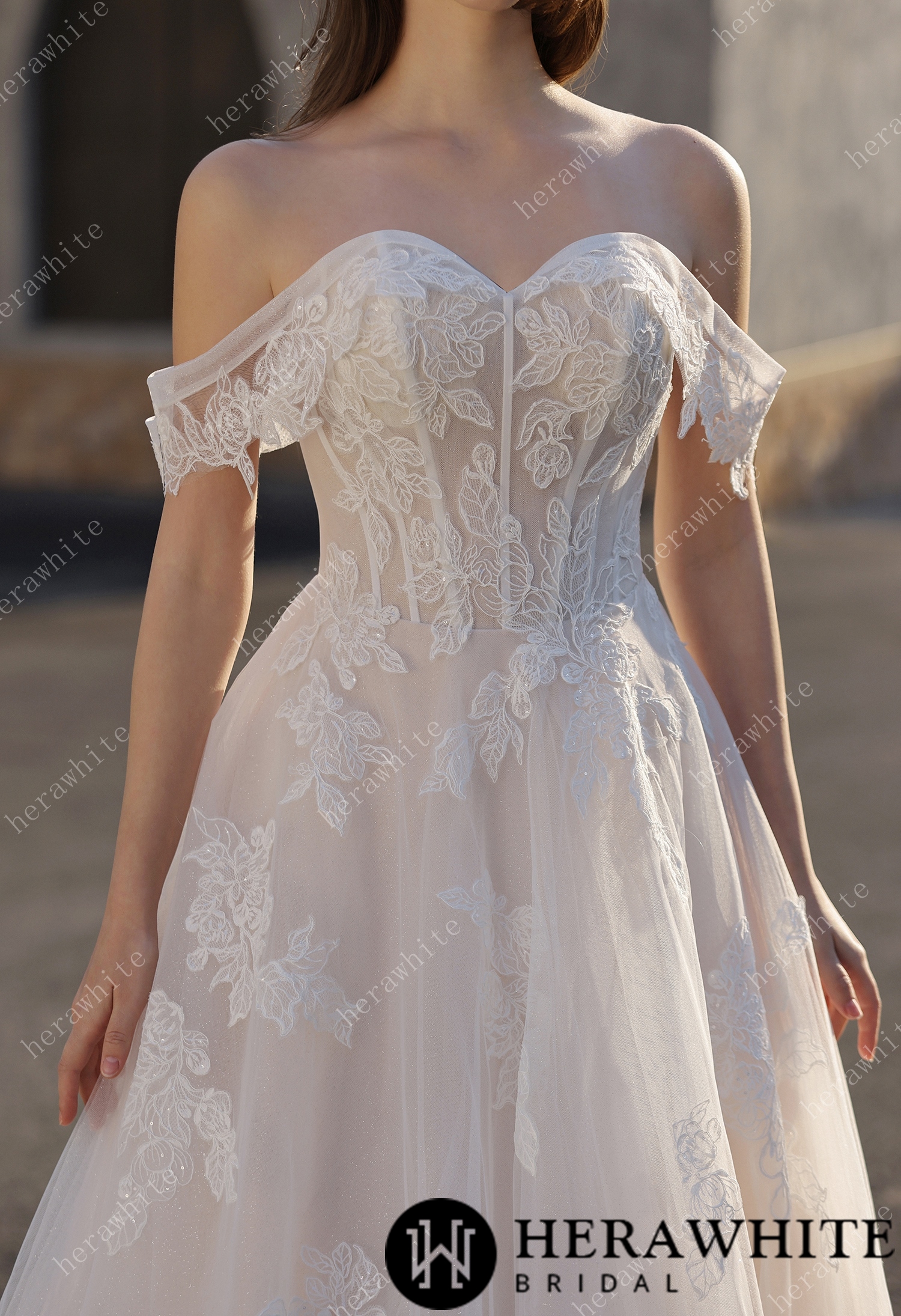 Romance Off-Shoulder Lace Strap Bride Dress