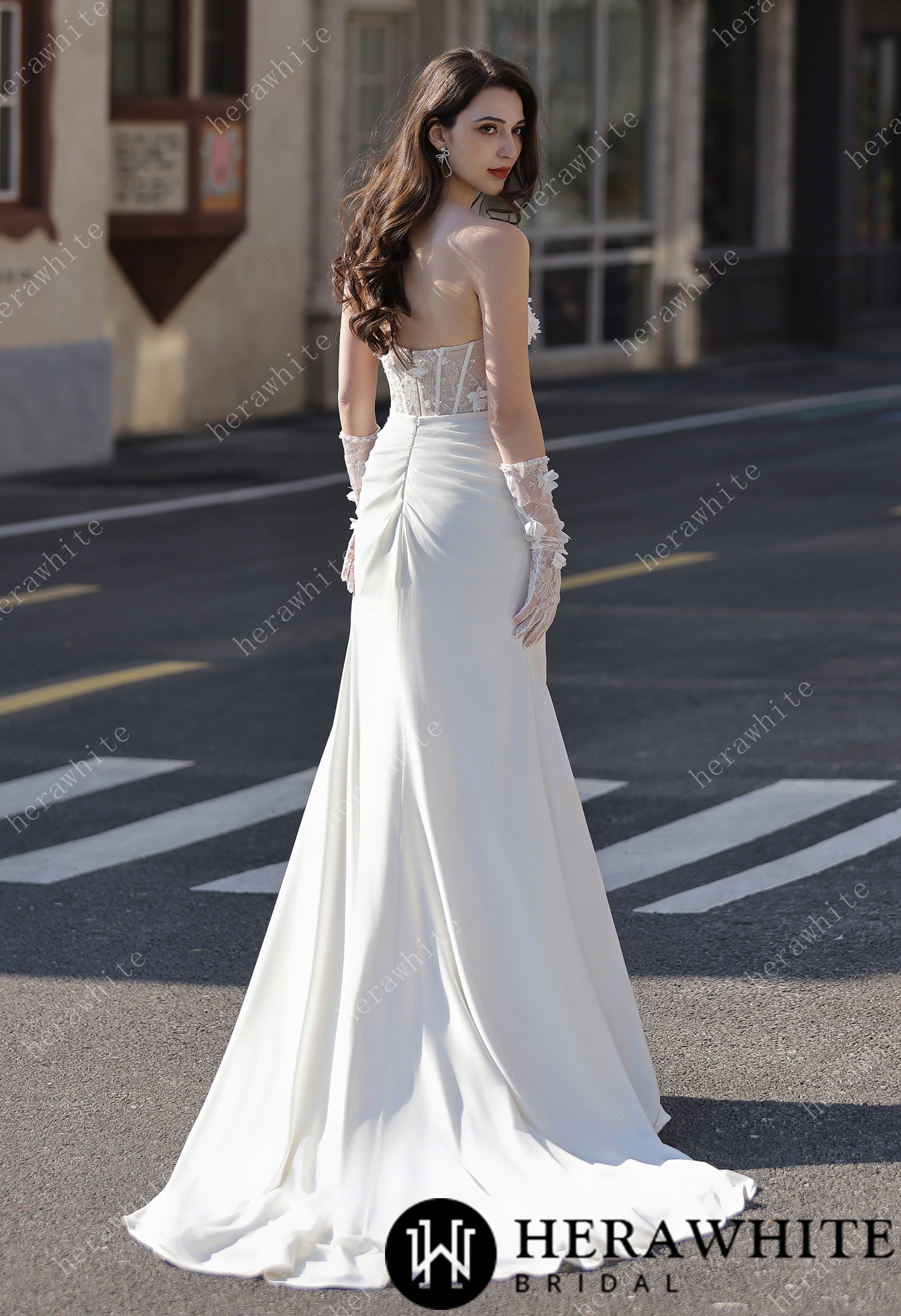 3D Lace Mermaid Silhouette Bridal Gown With Detachable Overskirt