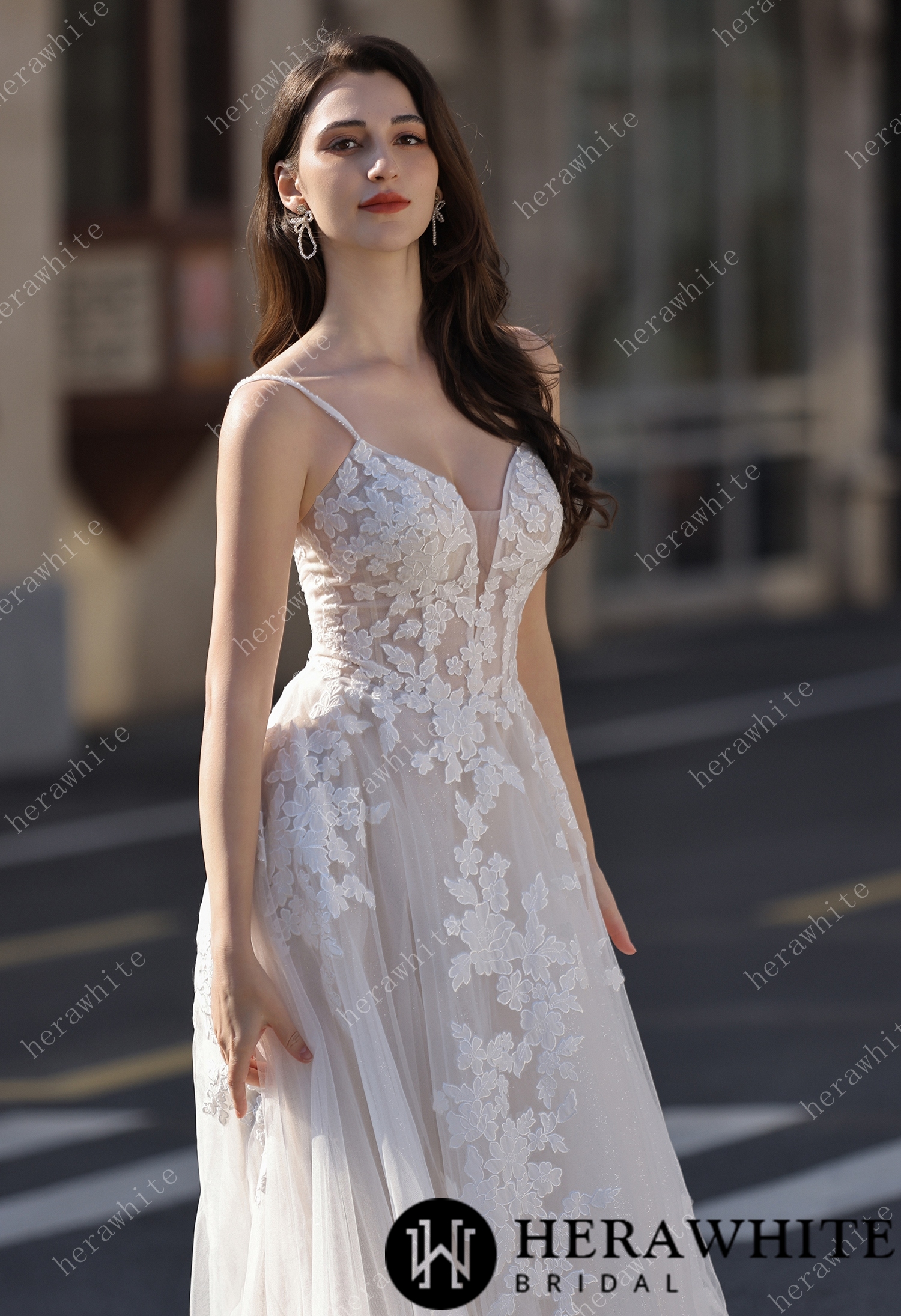Spaghetti Strap Bridal Gown With Dramatic Lace Train