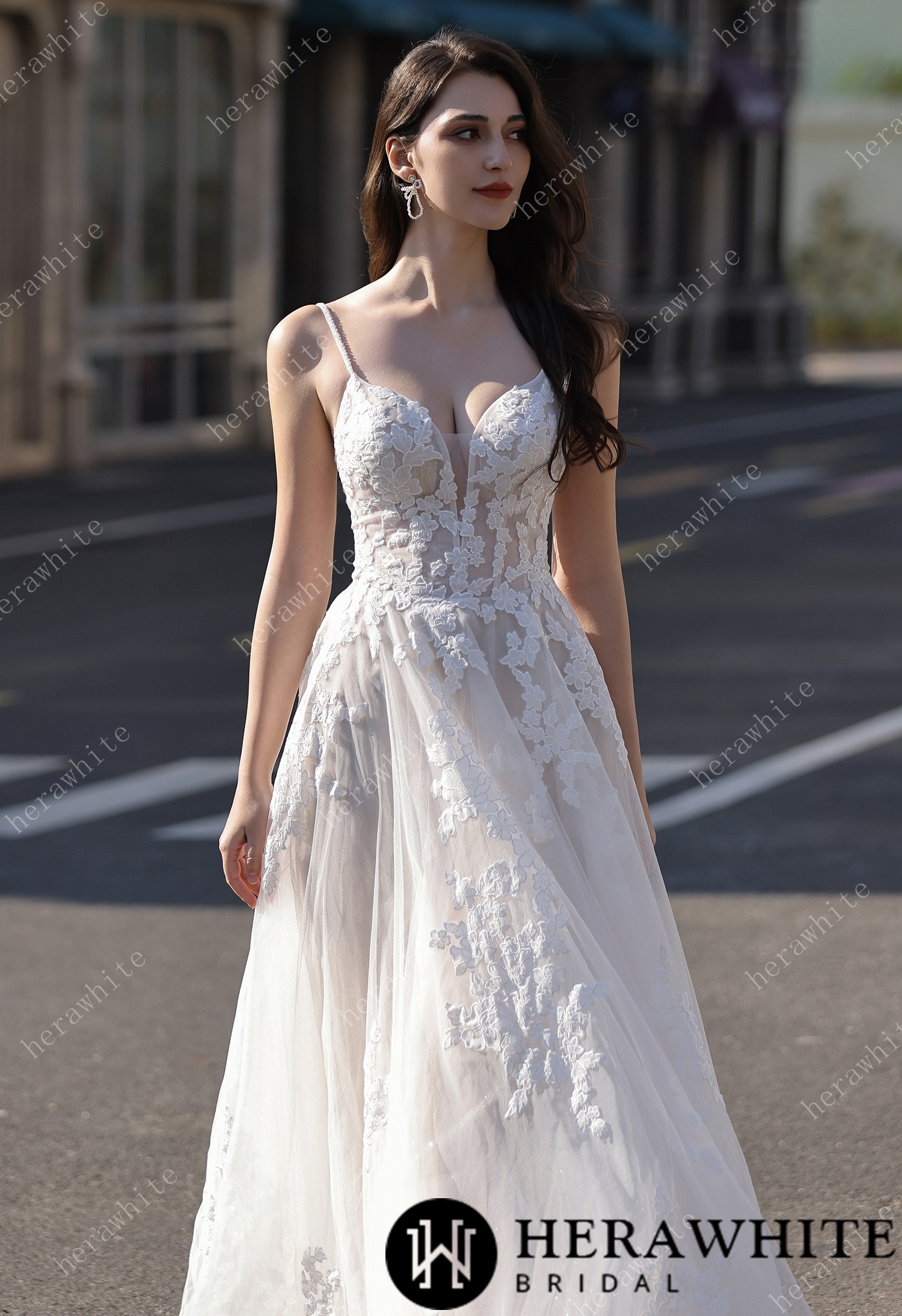 Spaghetti Strap Bridal Gown With Dramatic Lace Train