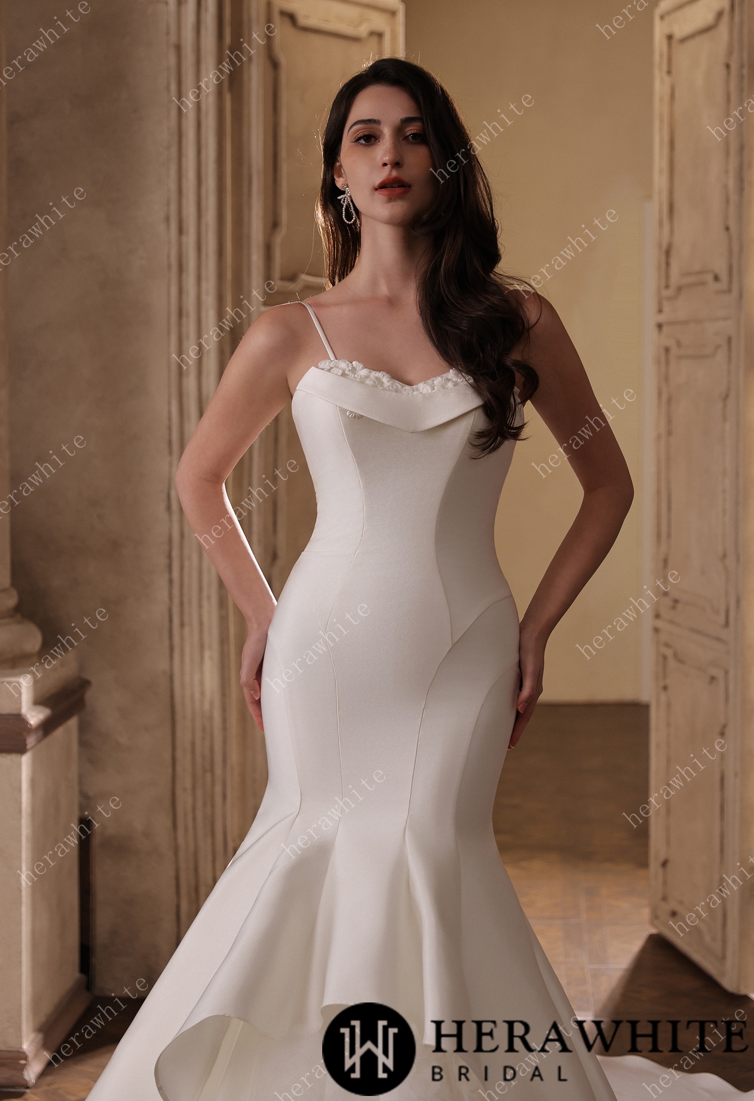 Mikado Mermaid Bridal Gown With Handmade Floral Accents