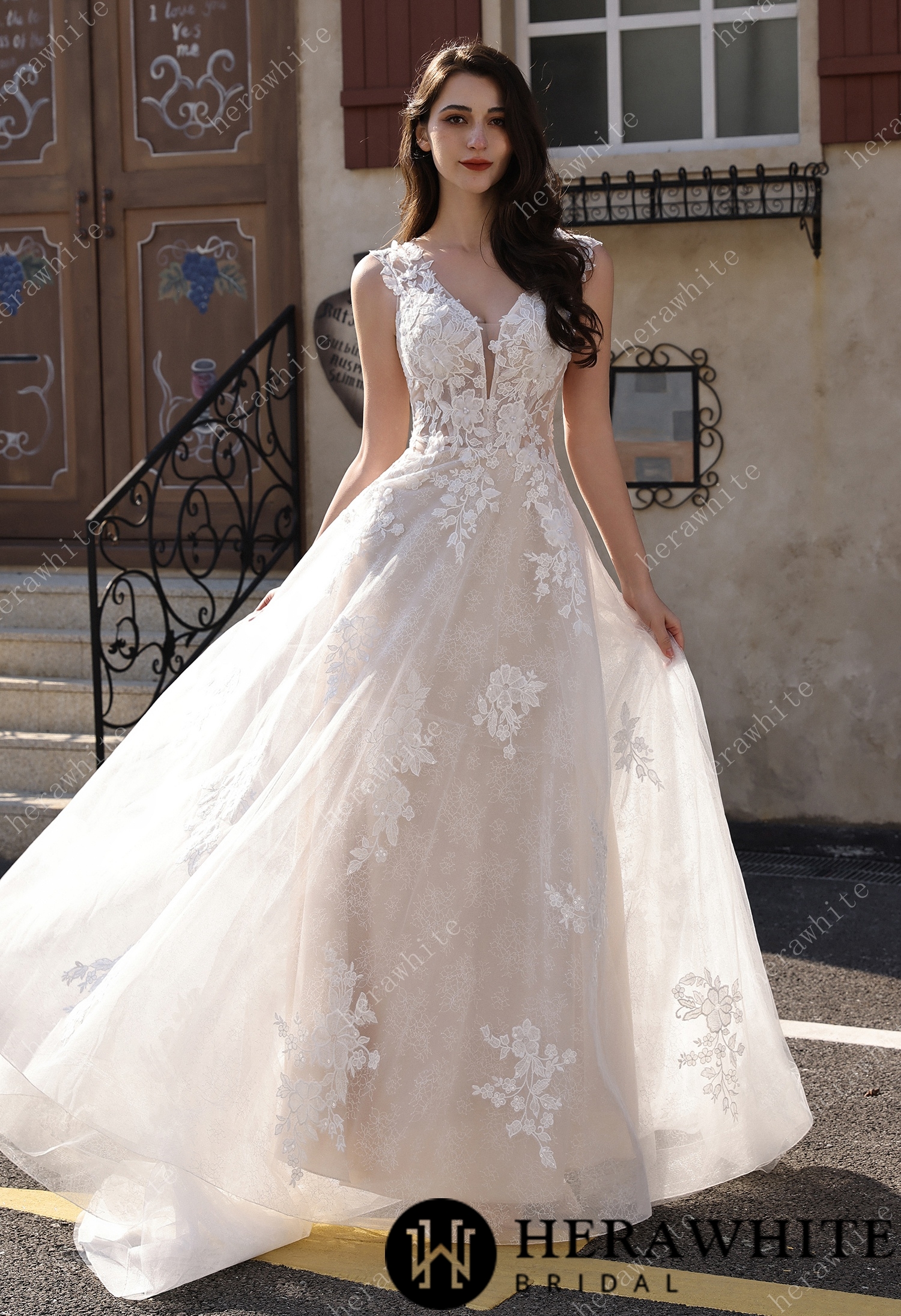 Timeless Sweetheart Neckline 3D Lace  A-line Wedding Dress With Pearl Chain Back Detail