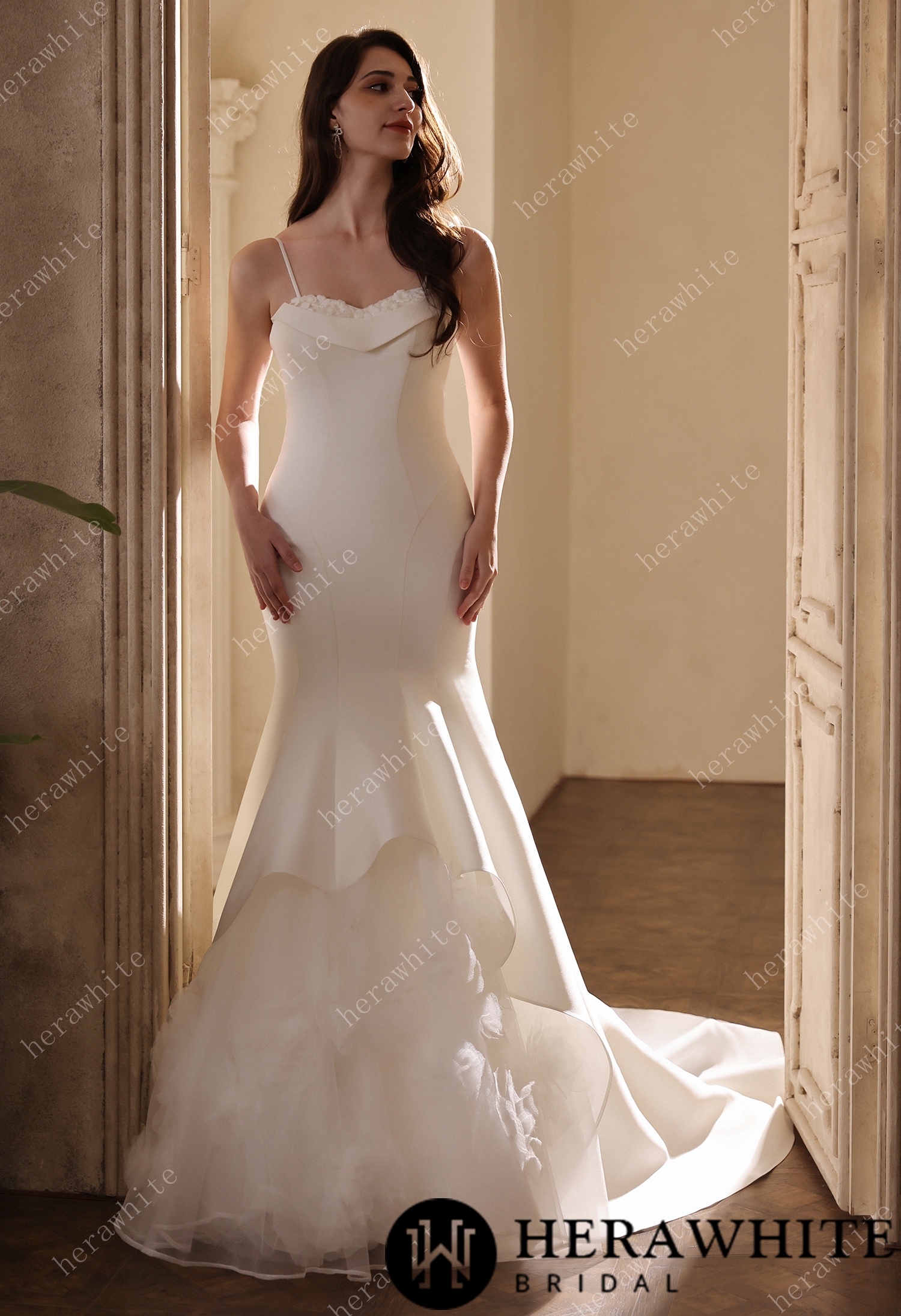 Mikado Mermaid Bridal Gown With Handmade Floral Accents