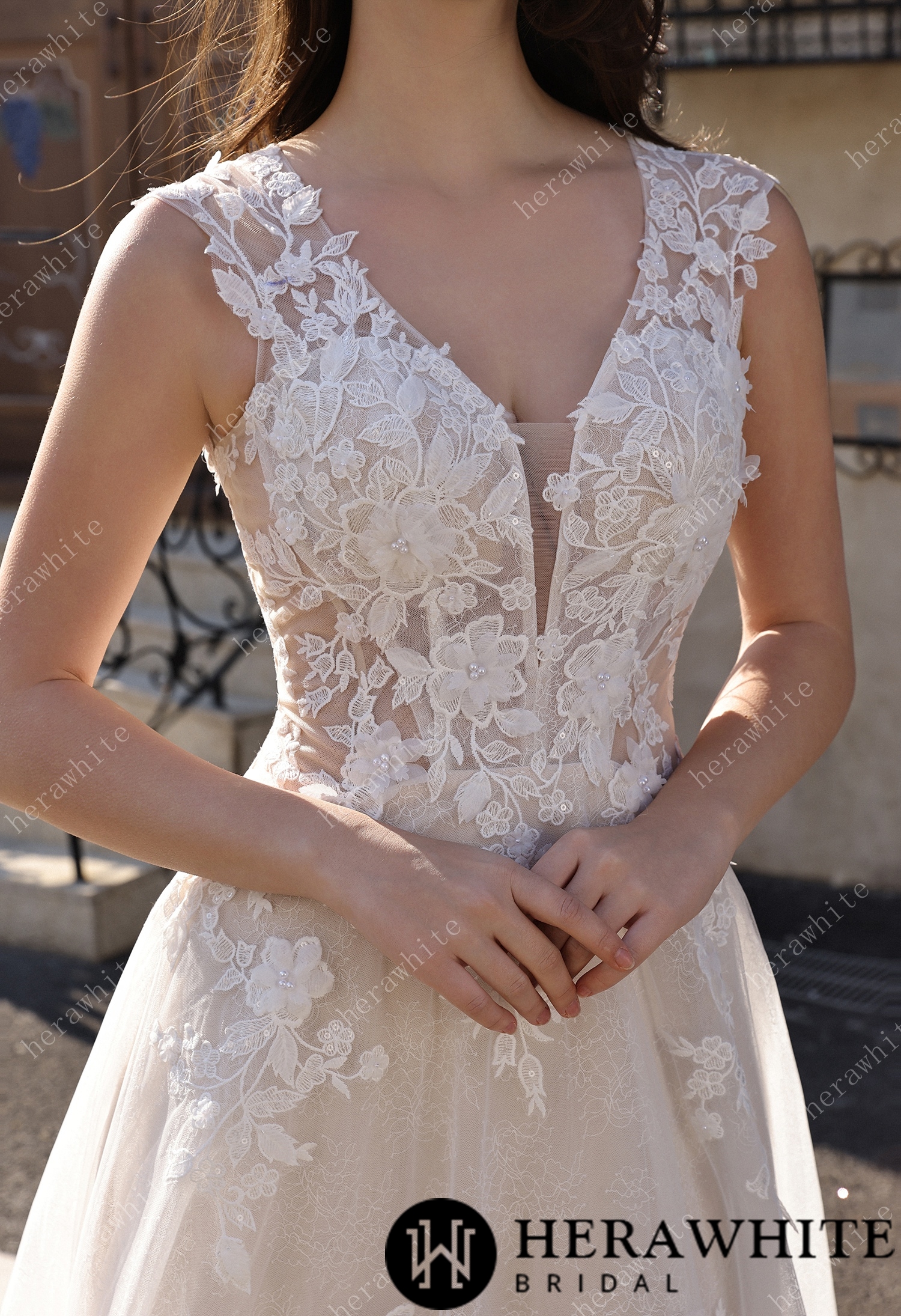 Timeless Sweetheart Neckline 3D Lace  A-line Wedding Dress With Pearl Chain Back Detail