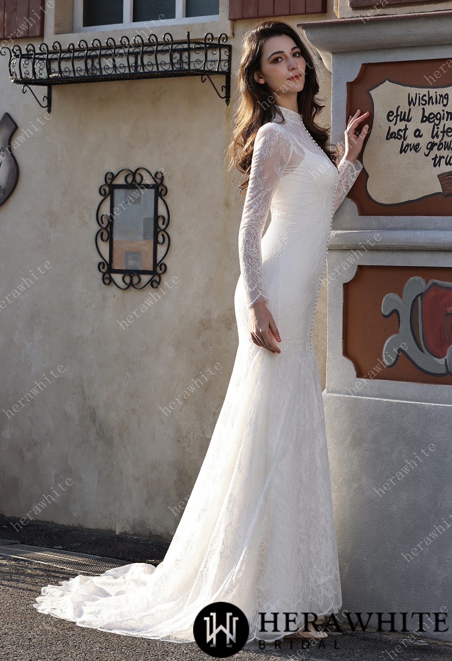 High Neck Lace Overcoat with Short Lined Bridal Ensemble