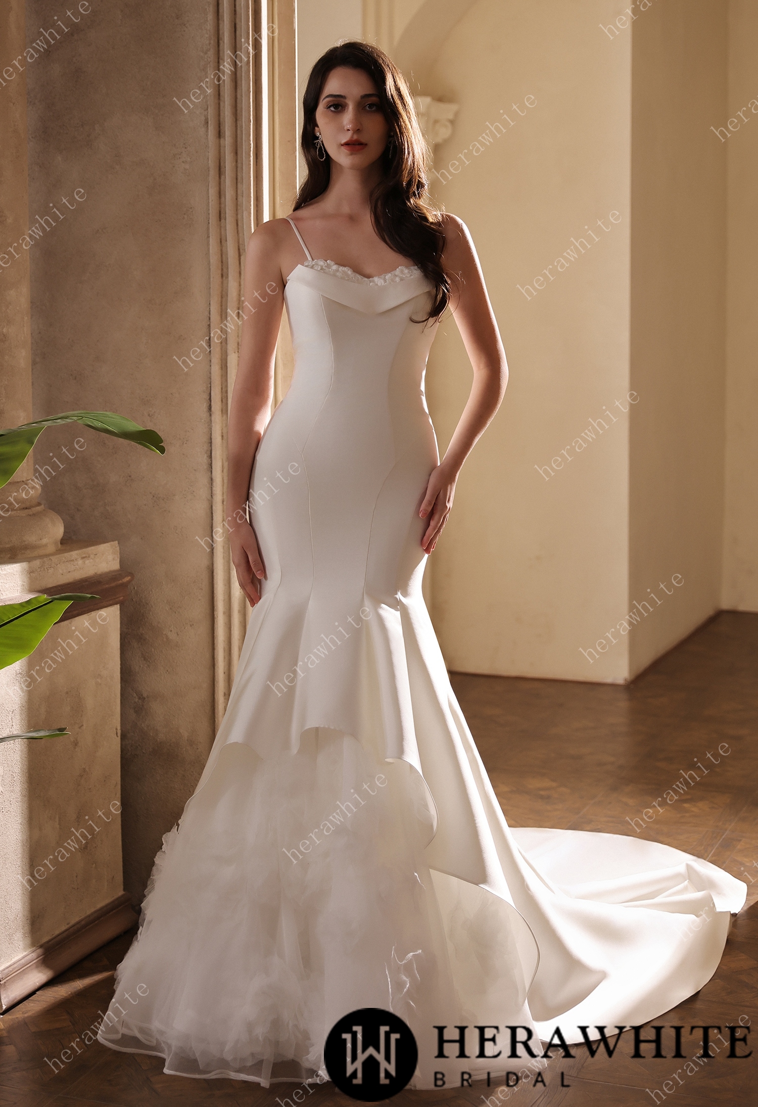 Mikado Mermaid Bridal Gown With Handmade Floral Accents