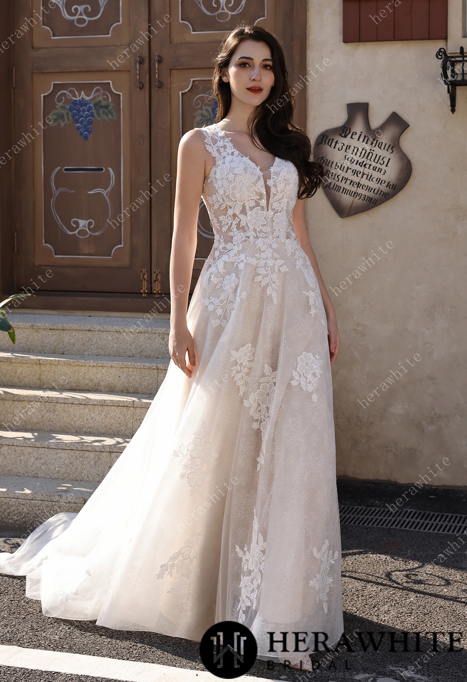 Timeless Sweetheart Neckline 3D Lace  A-line Wedding Dress With Pearl Chain Back Detail