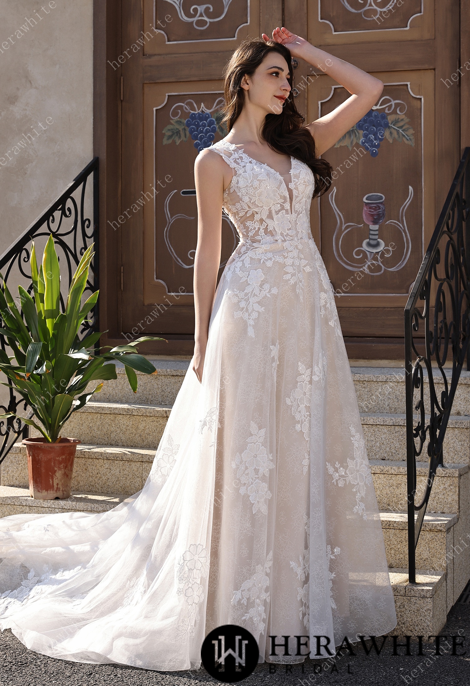 Timeless Sweetheart Neckline 3D Lace  A-line Wedding Dress With Pearl Chain Back Detail