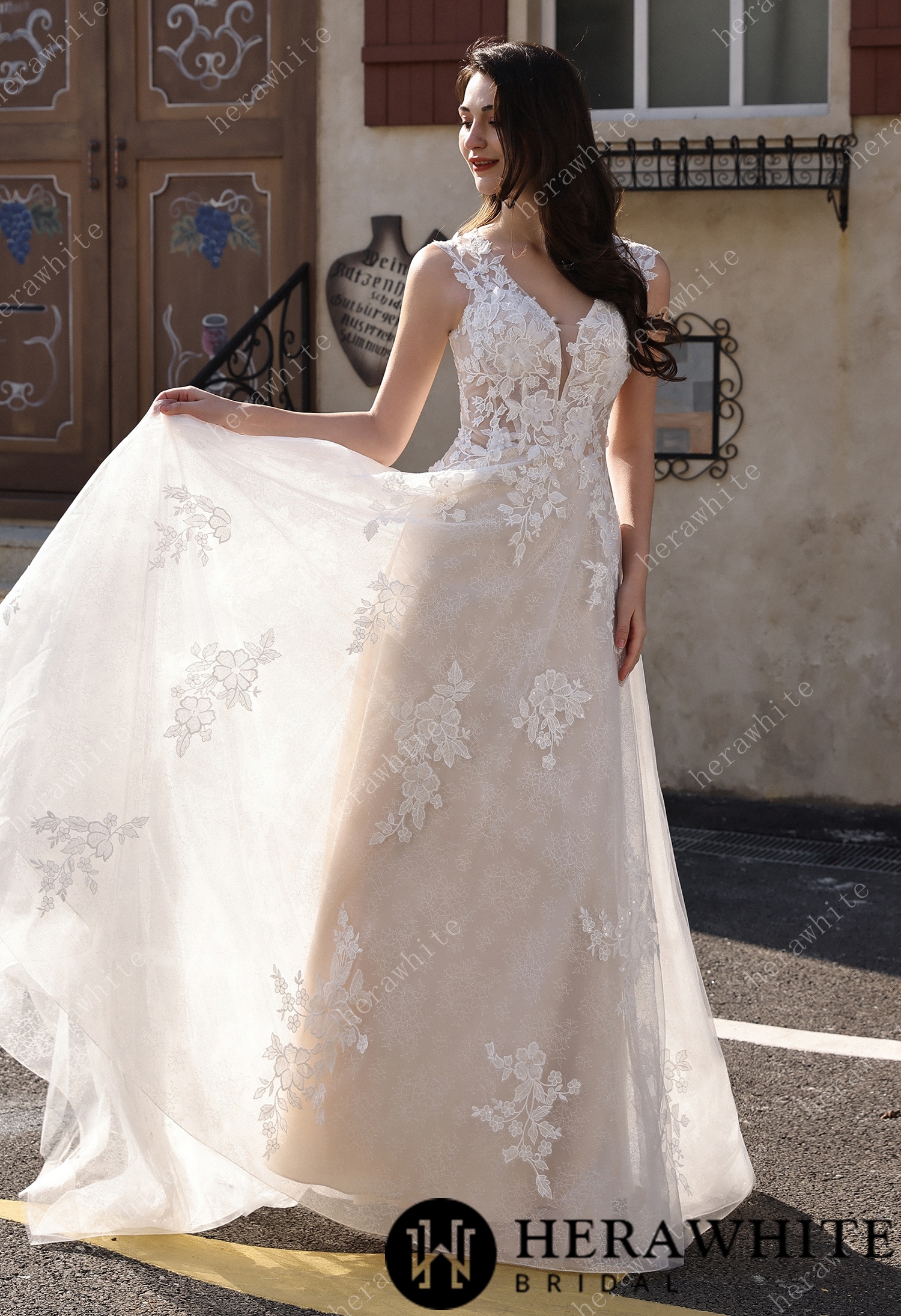 Timeless Sweetheart Neckline 3D Lace  A-line Wedding Dress With Pearl Chain Back Detail