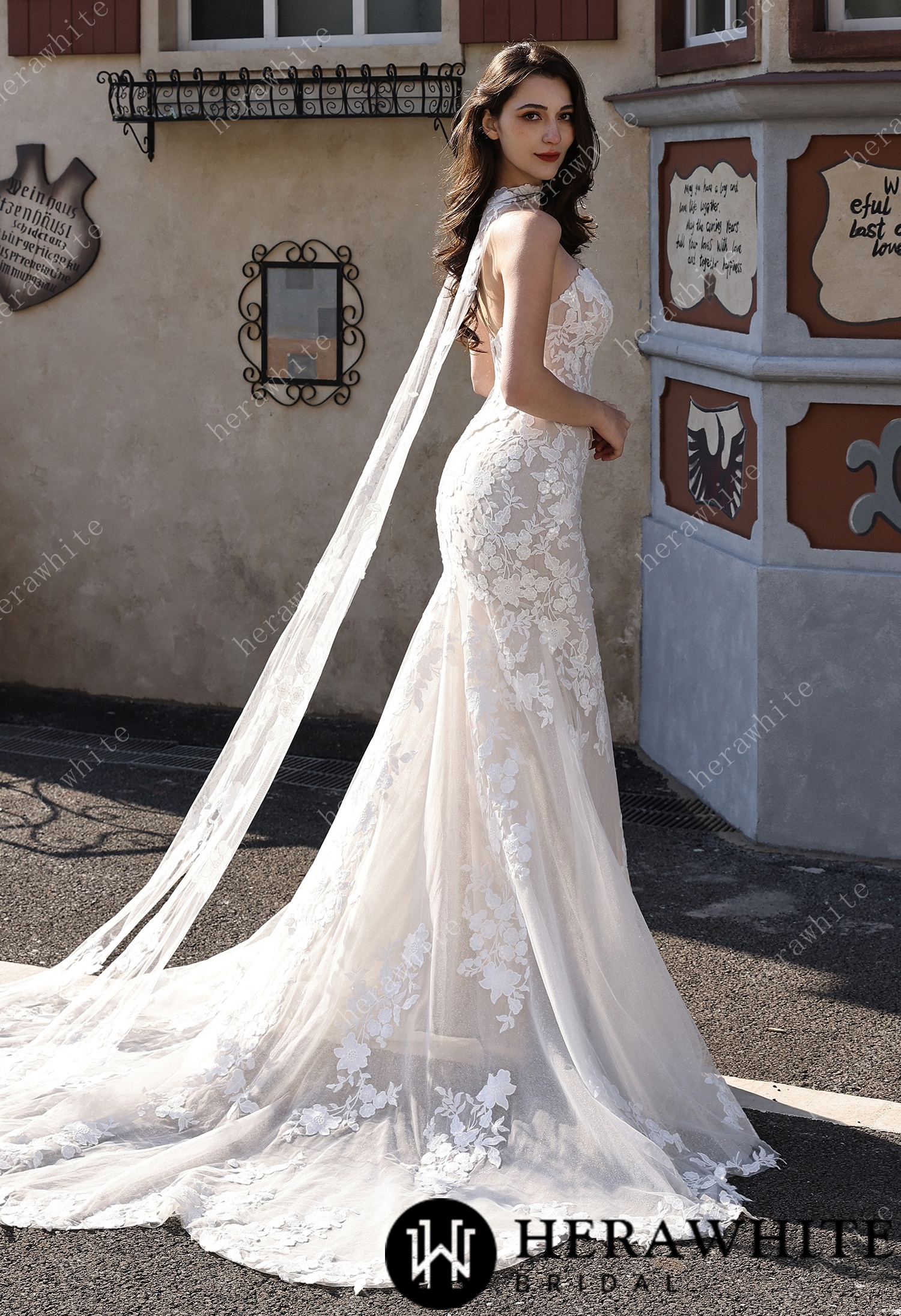 Sweetheart Neckline Floral Lace Mermaid Wedding Dress With Scarf & Optional Overskirt