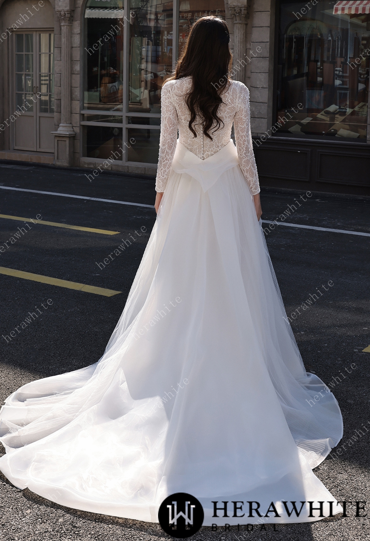 Elegant High-Neck Sequin Lace Sheath Gown with Detachable Sheer Train