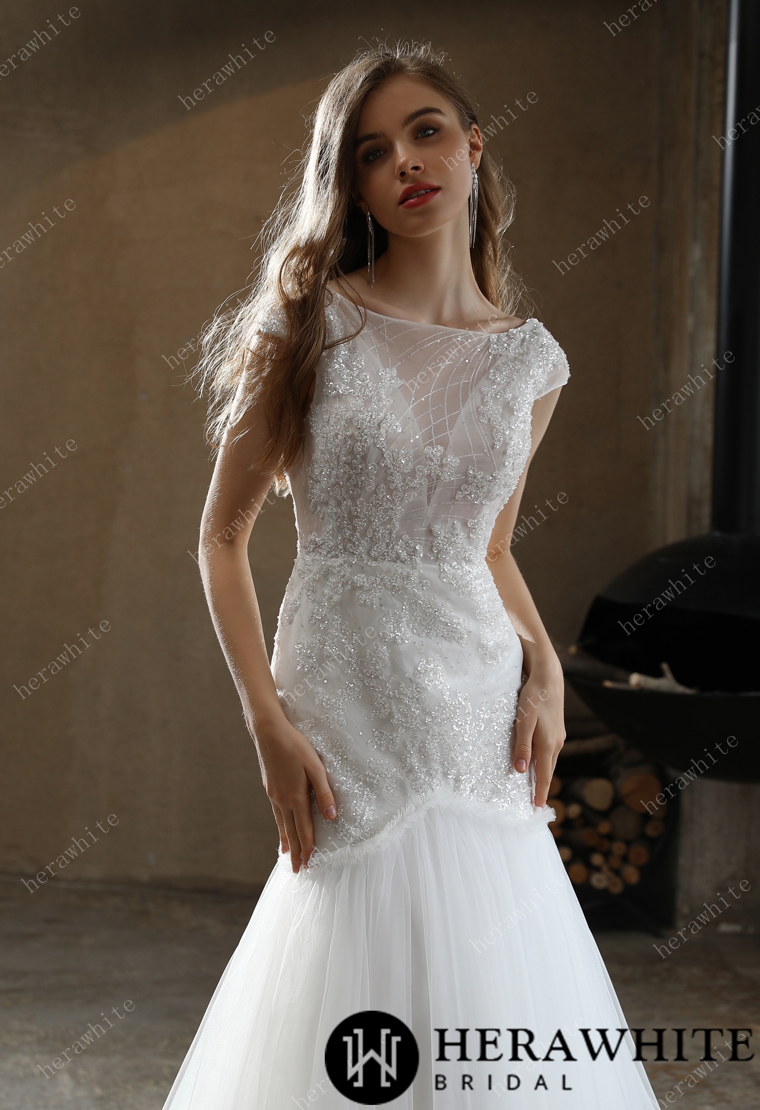 Sample Sale/ Illusion Bateau Neckline Beaded Mermaid Wedding Dress