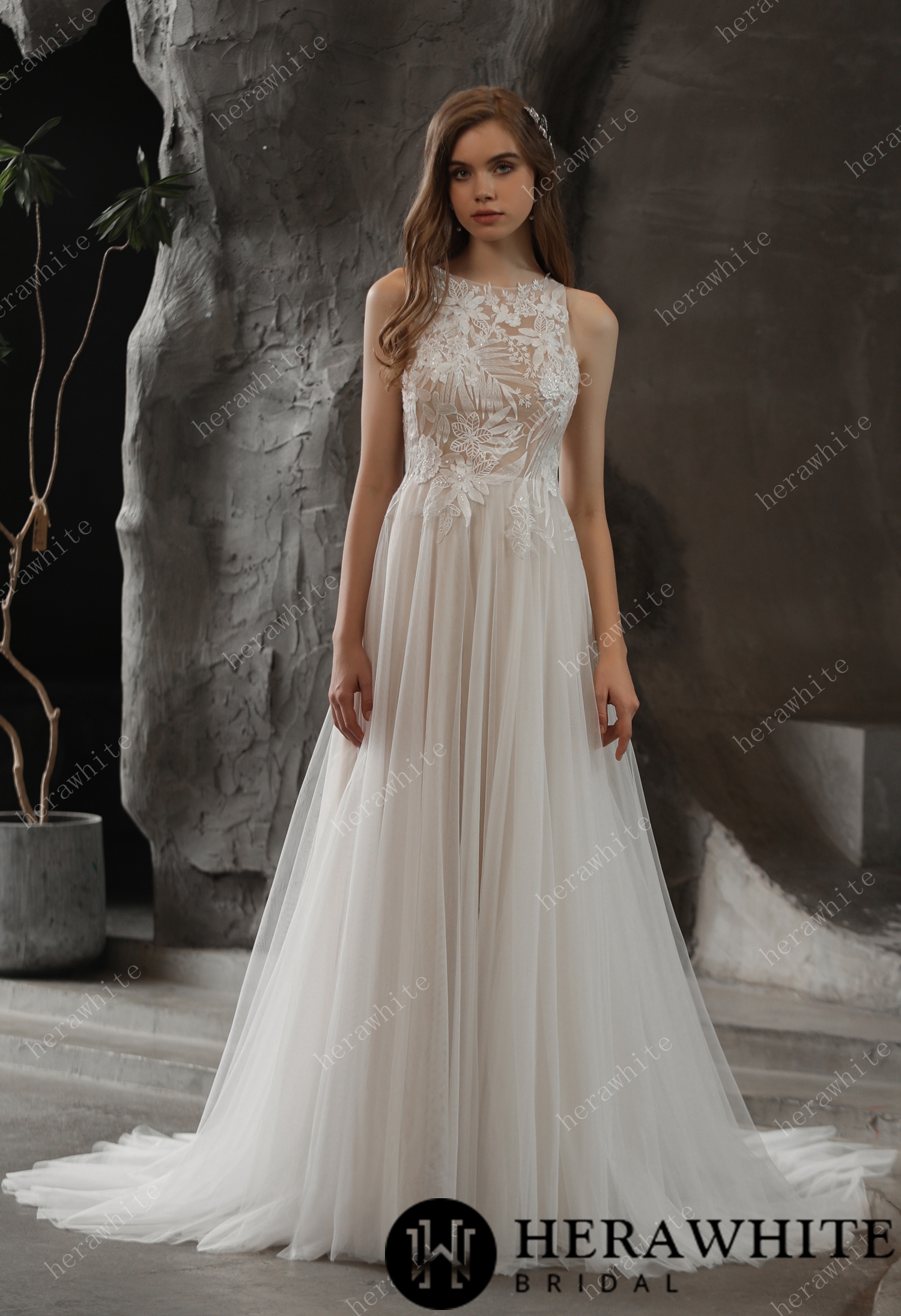 Sample Sale/ Bateau Neckline A-line Sequined Lace Wedding Dress