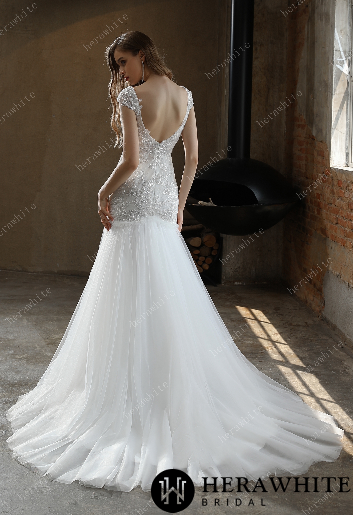 Sample Sale/ Illusion Bateau Neckline Beaded Mermaid Wedding Dress