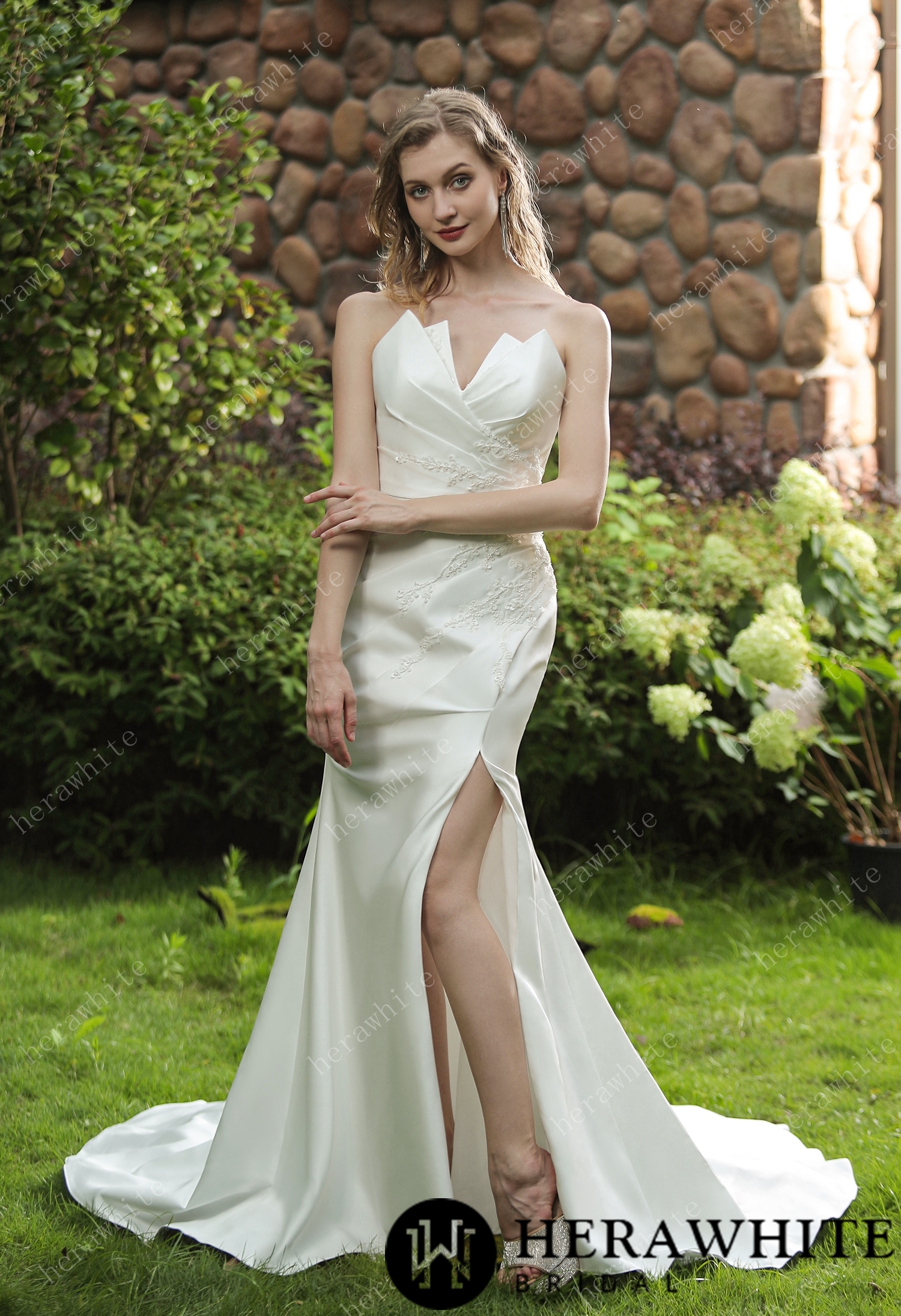 Sample Sale/  Strapless Silky Satin Wedding Dress With Overskirt