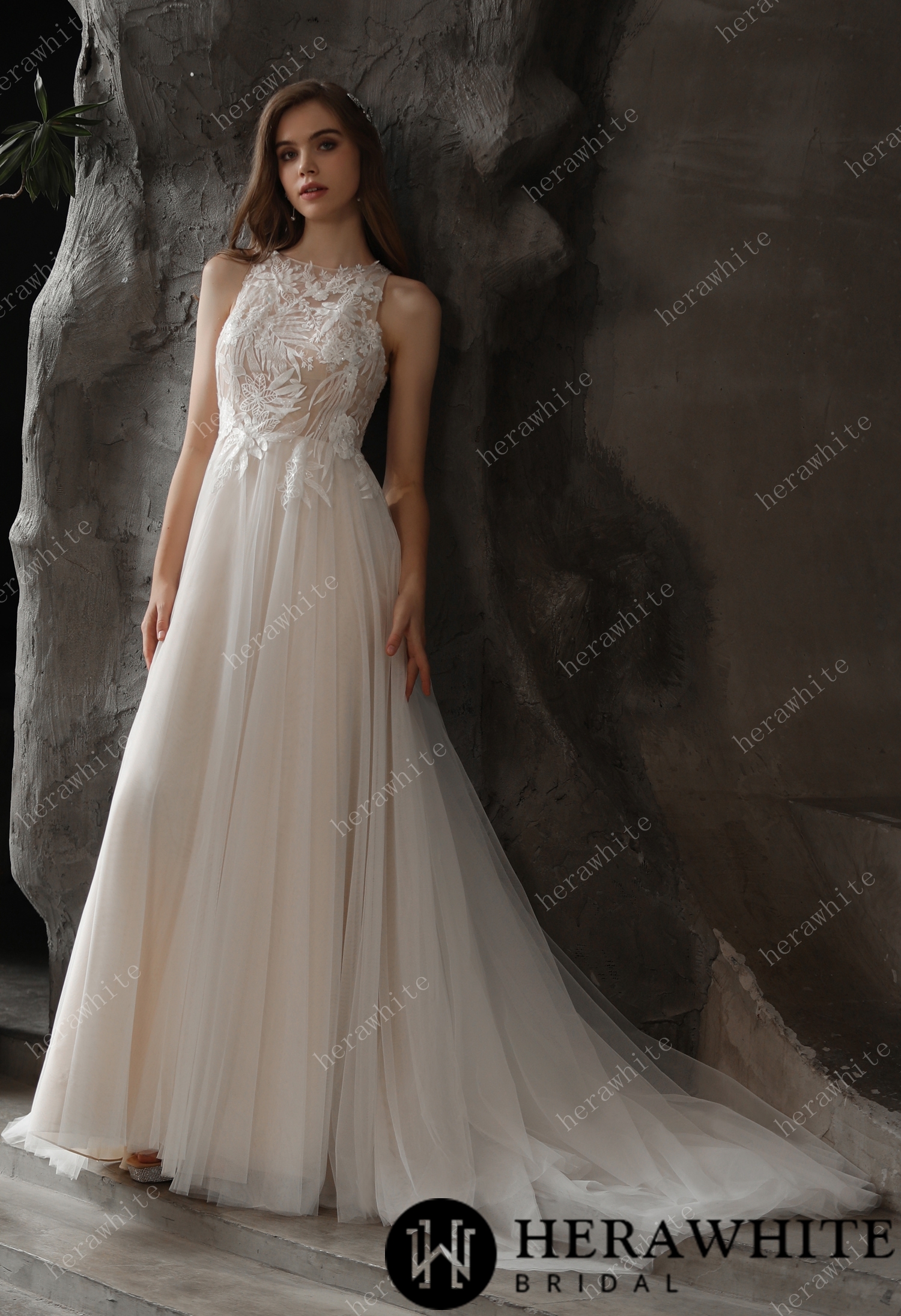 Sample Sale/ Bateau Neckline A-line Sequined Lace Wedding Dress