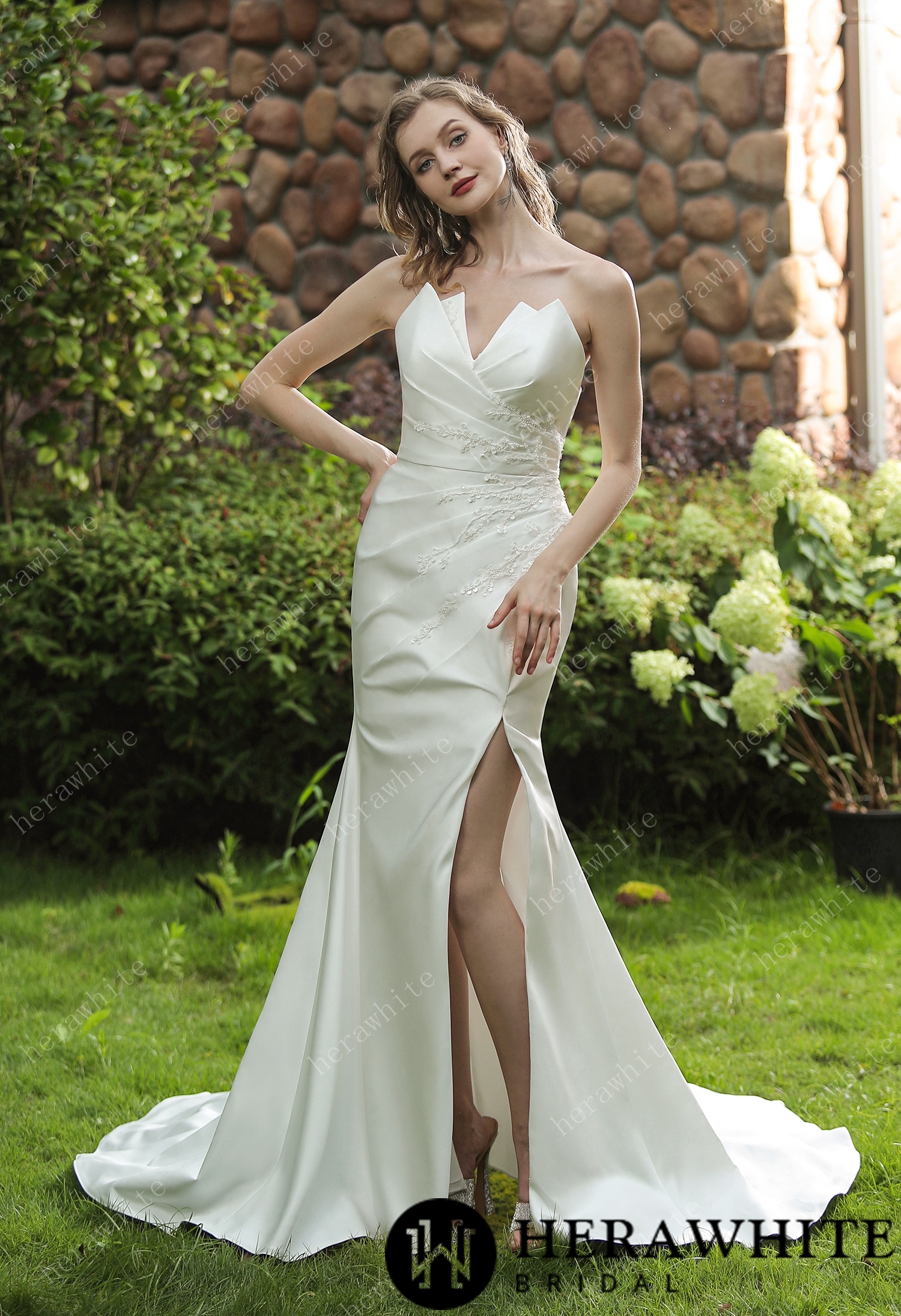 Sample Sale/  Strapless Silky Satin Wedding Dress With Overskirt