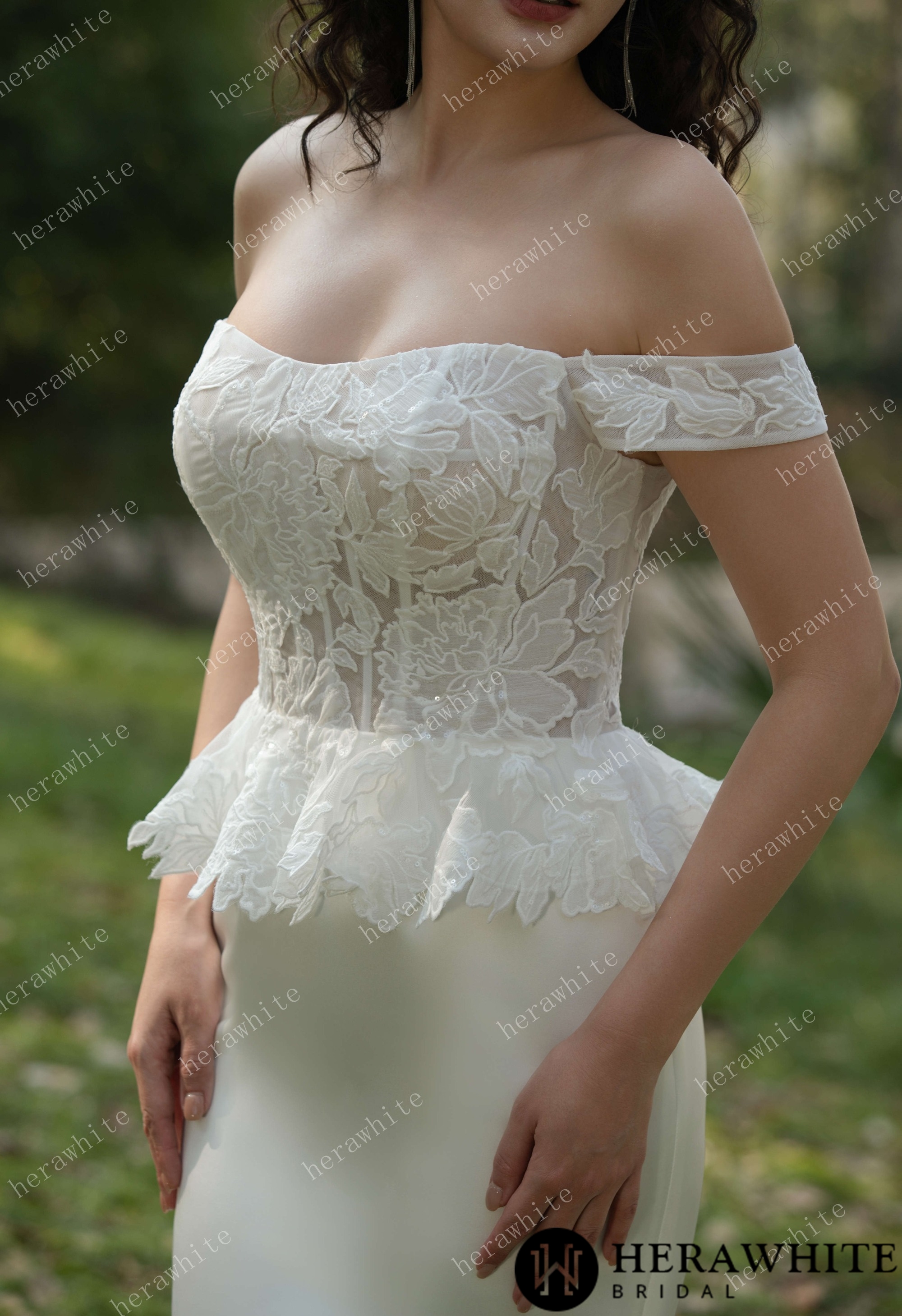Sample Sale/ Off the Shoulder Ruffle Fit and Flare Bridal Gown